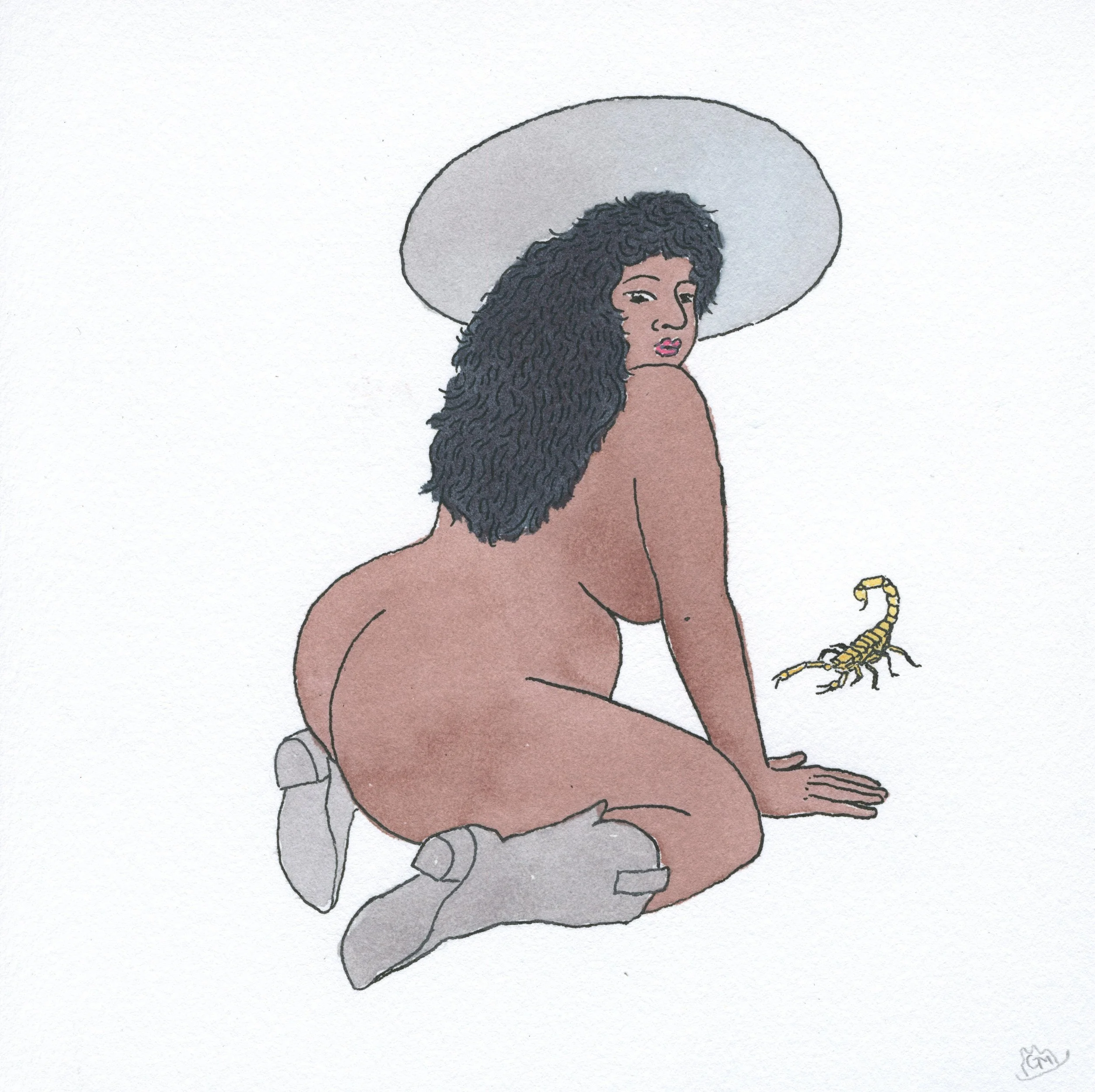 Howdy Friend / 2020 / Sumi Ink & Watercolor on Paper / 8x8 Inches