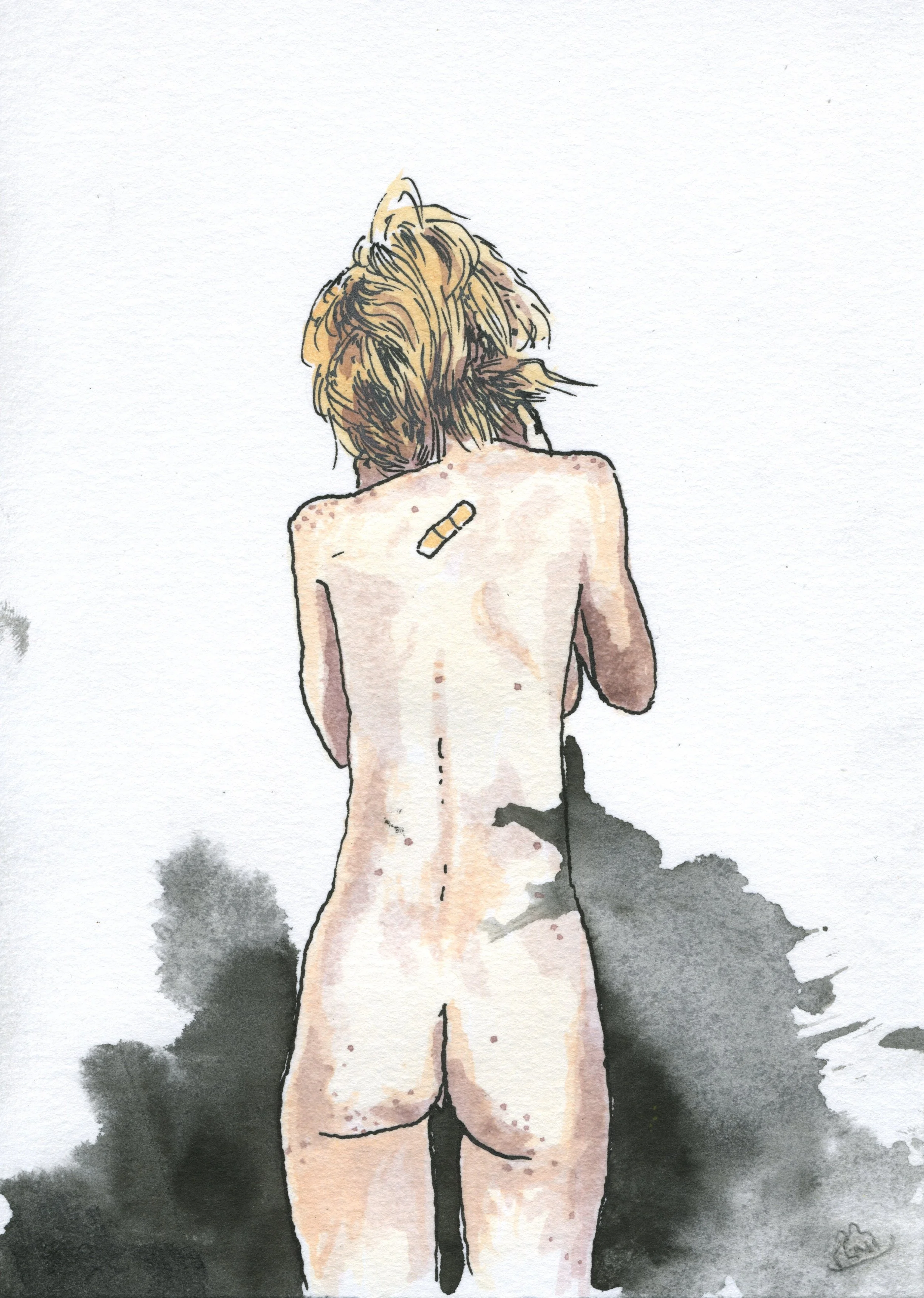 Band-aid / 2020 / Sumi Ink & Watercolor on Paper / 7x5 Inches
