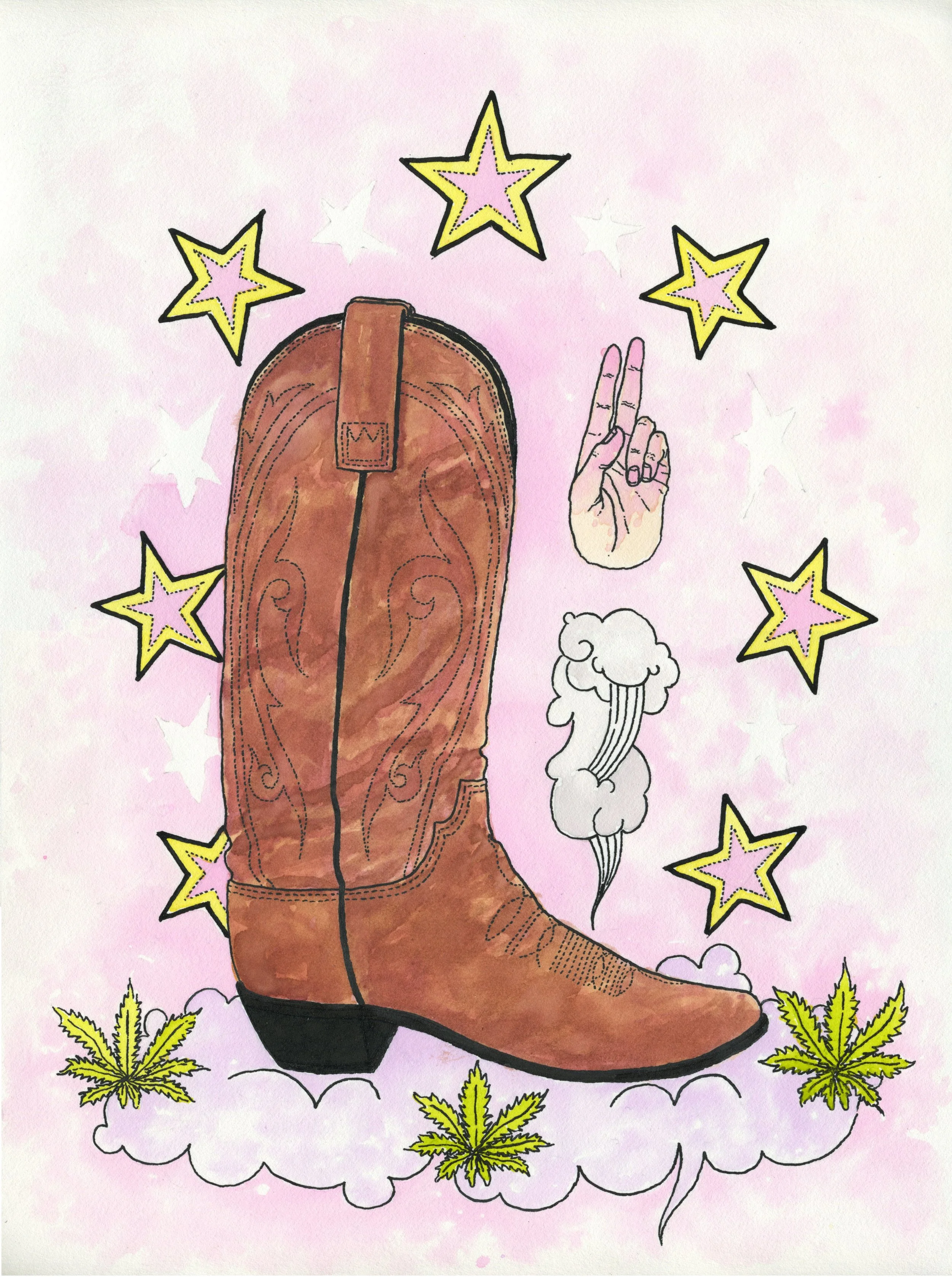 Puff Boot / 2022 / Sumi Ink & Watercolor on Paper / 10x8 Inches