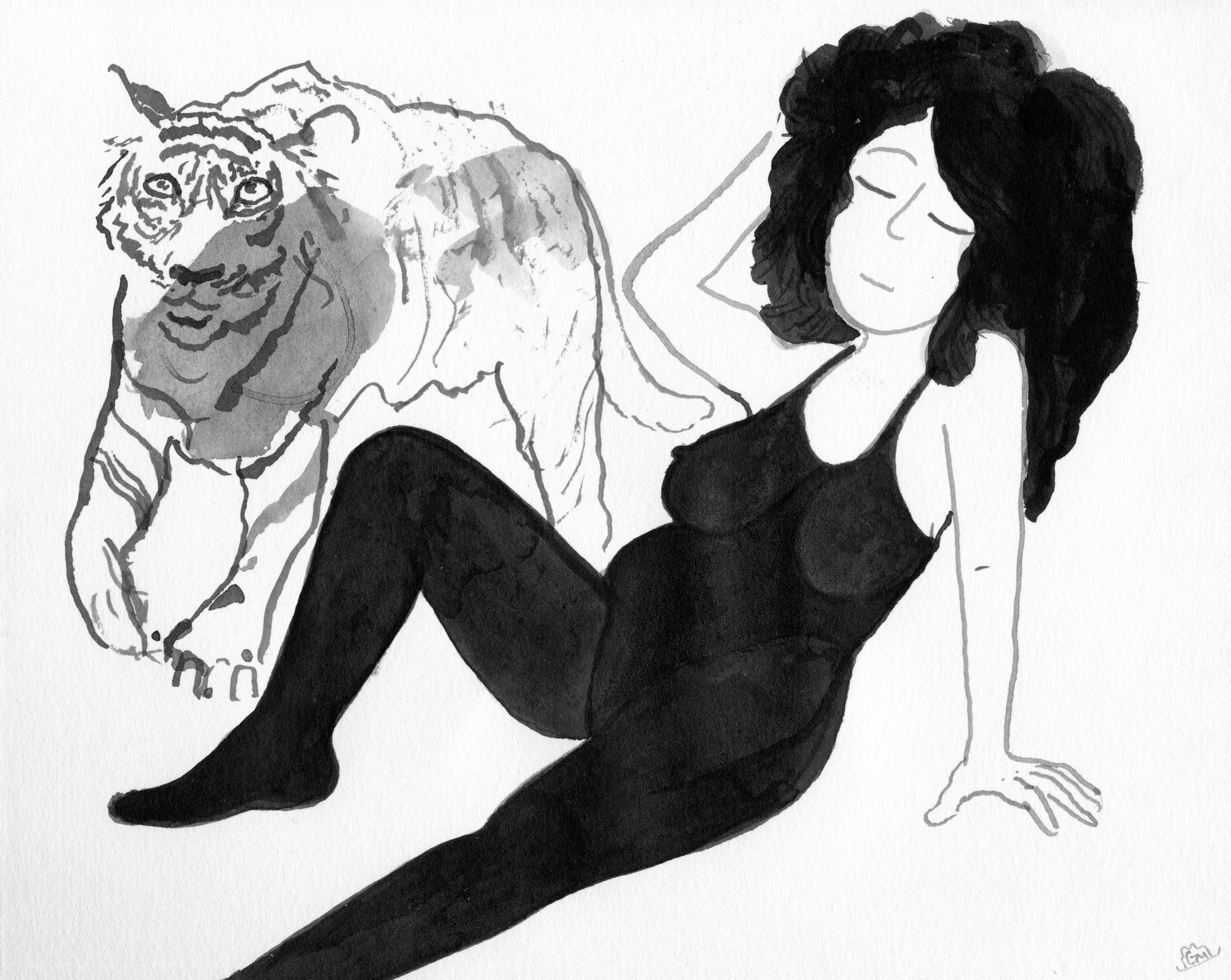 Tiger Dream / 2020 / Sumi Ink on Paper / 8x10 Inches