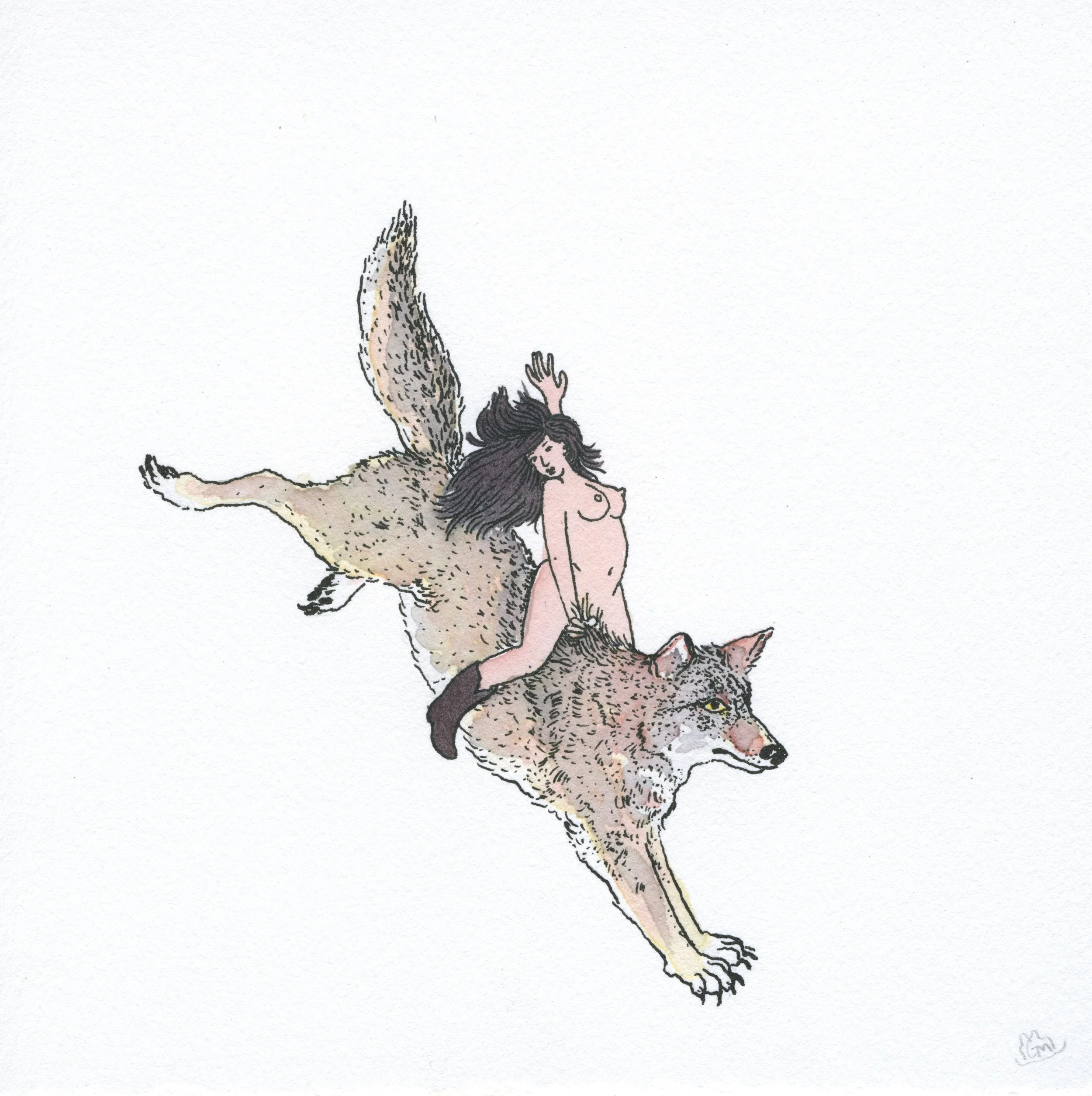 Coyote Buster / 2020 / Sumi Ink & Watercolor on Paper / 8x8 Inches