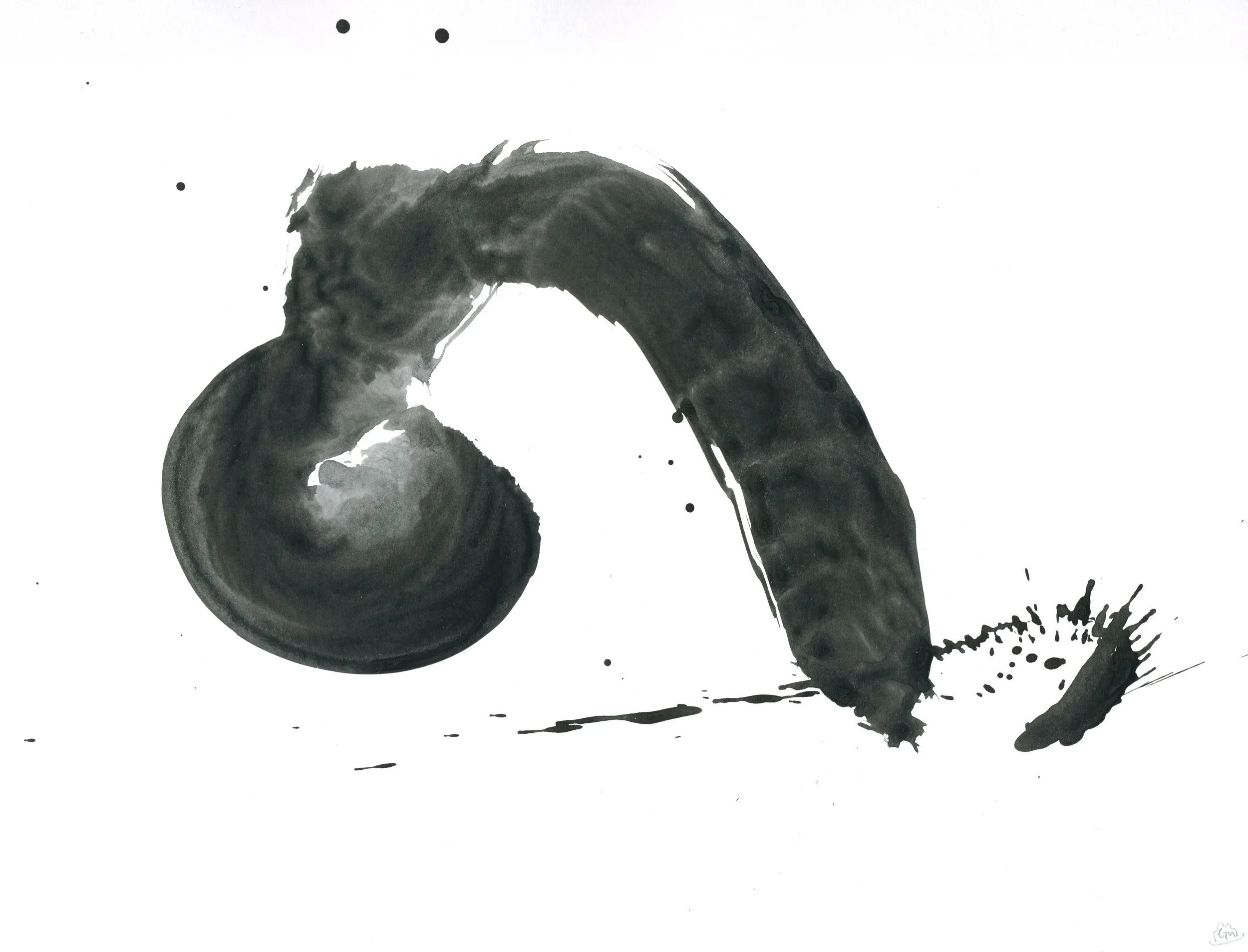 Ink Form 4 / 2019 / Sumi Ink on Paper / 9x12 Inches