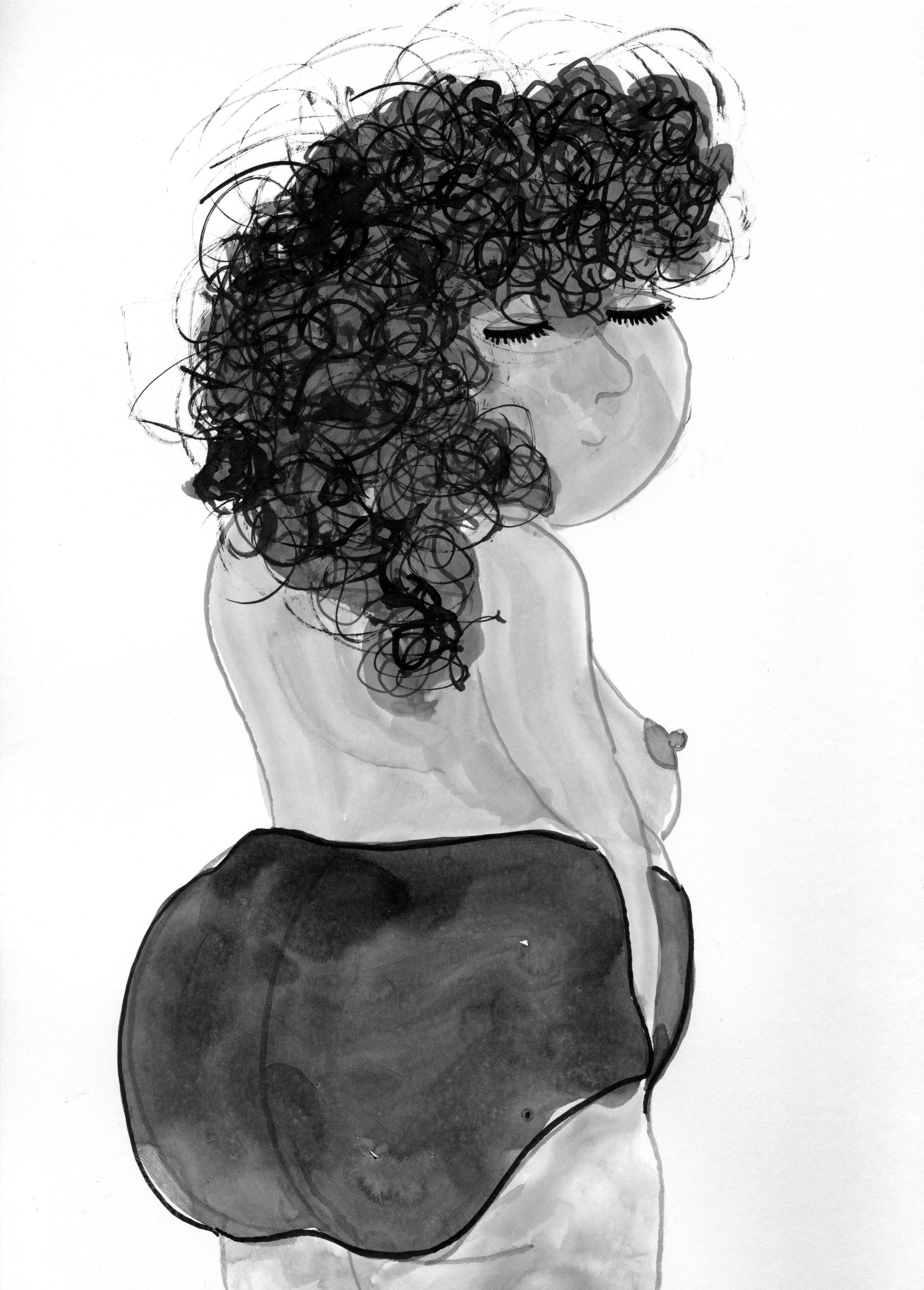 Woman with Big Booty / 2020 / Sumi Ink on Paper / 12x9 Inches