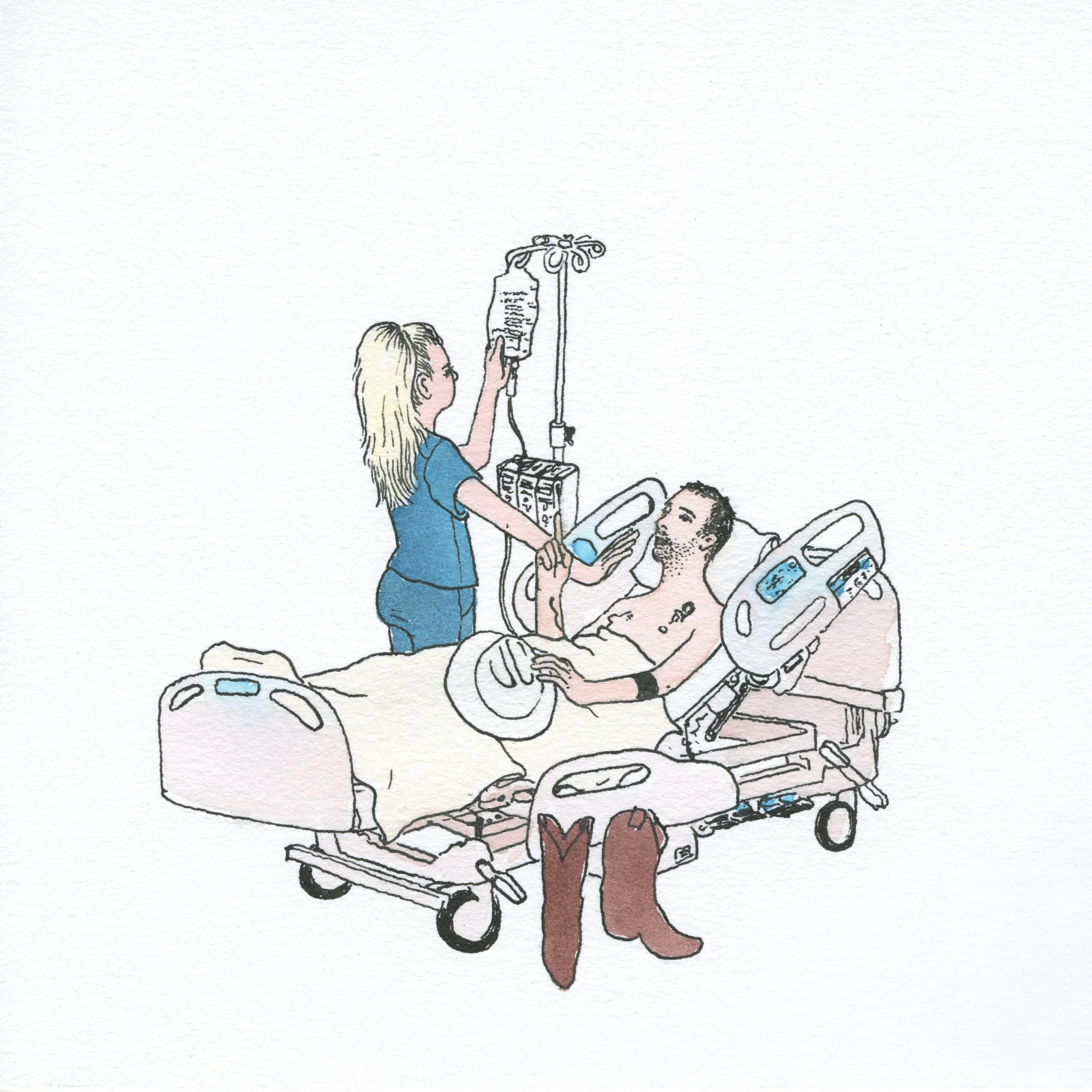 Cowboy Gets Better / 2020 / Sumi Ink & Watercolor on Paper / 8x8 Inches