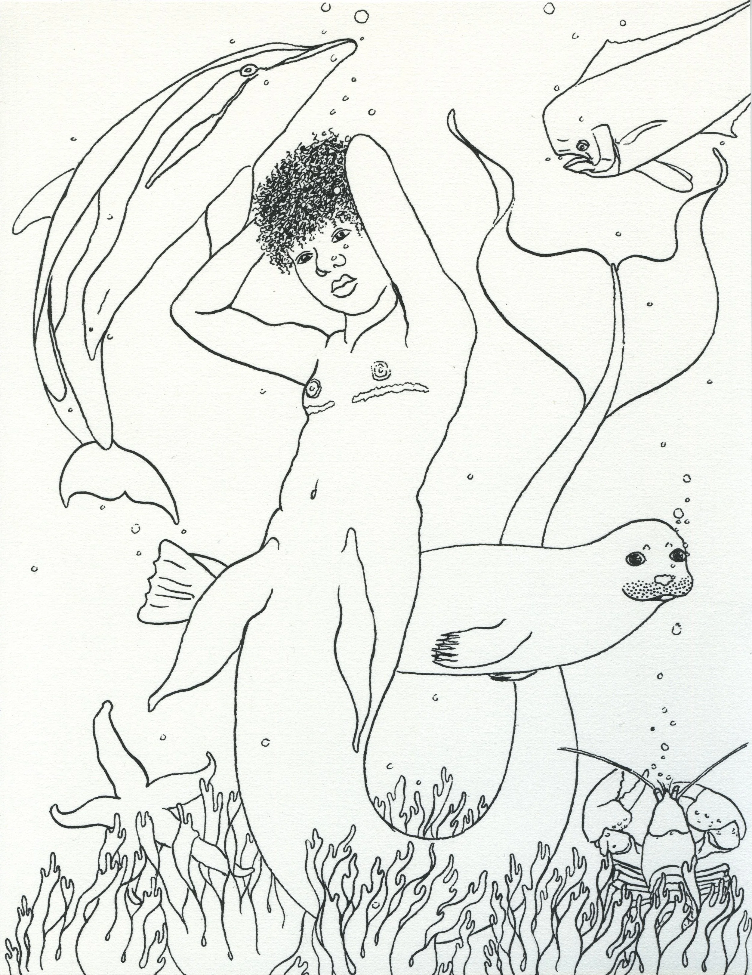 Trans Merman / 2021 / Sumi Ink on Paper / 10x8 Inches