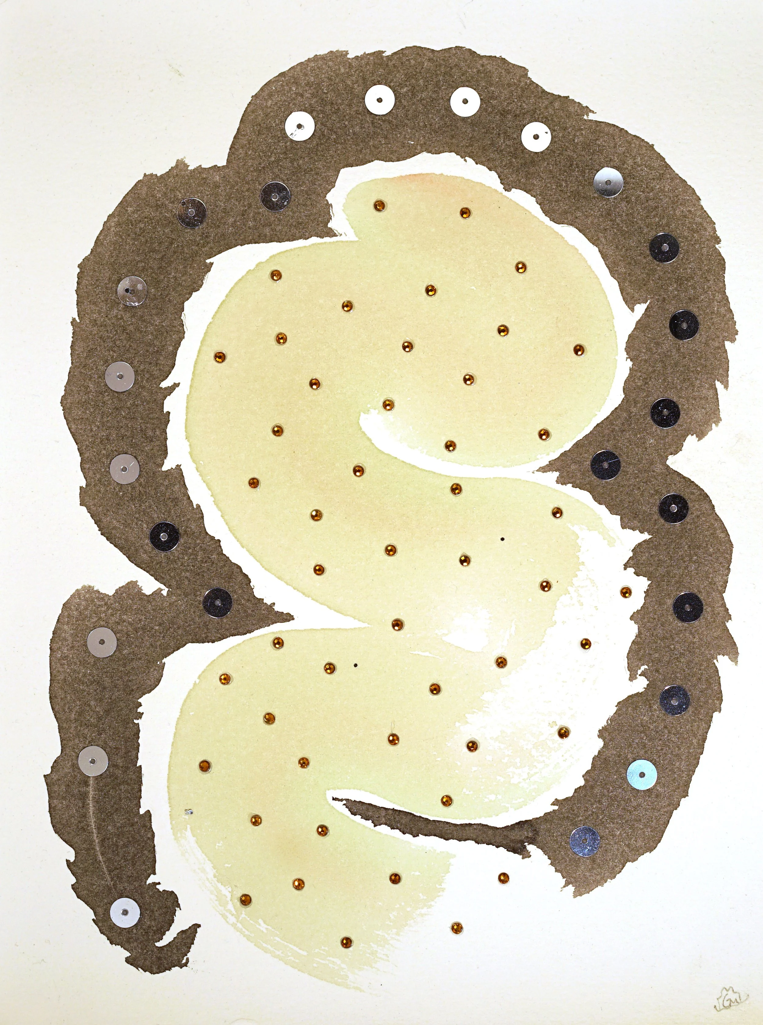 Shroud / 2020 / Watercolor, Rhinestones & Paillettes on Paper / 11.75x8.75 Inches