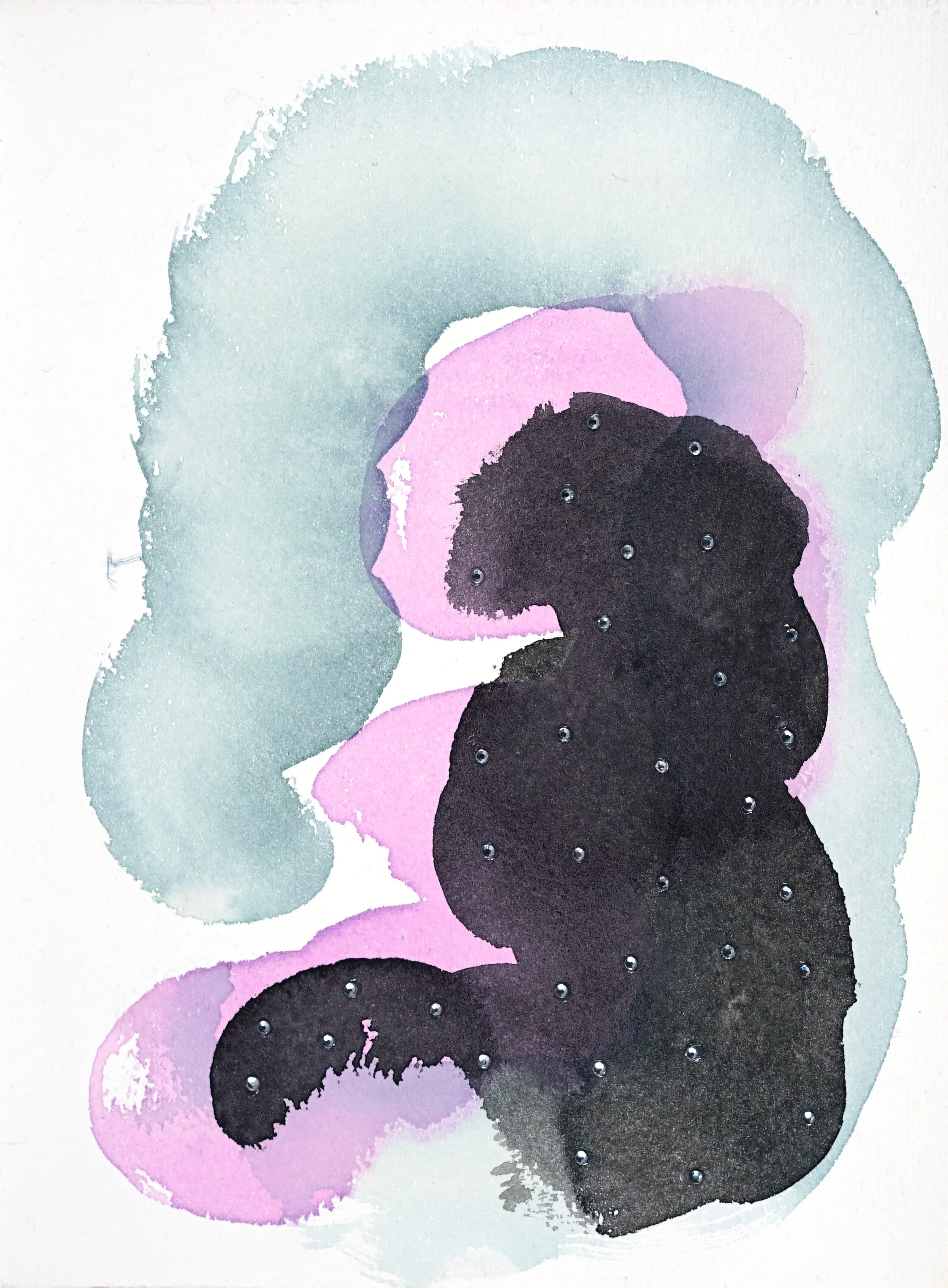 Neapolitan 1 / 2020 / Watercolor & Rhinestones on Paper / 10x7.5 Inches