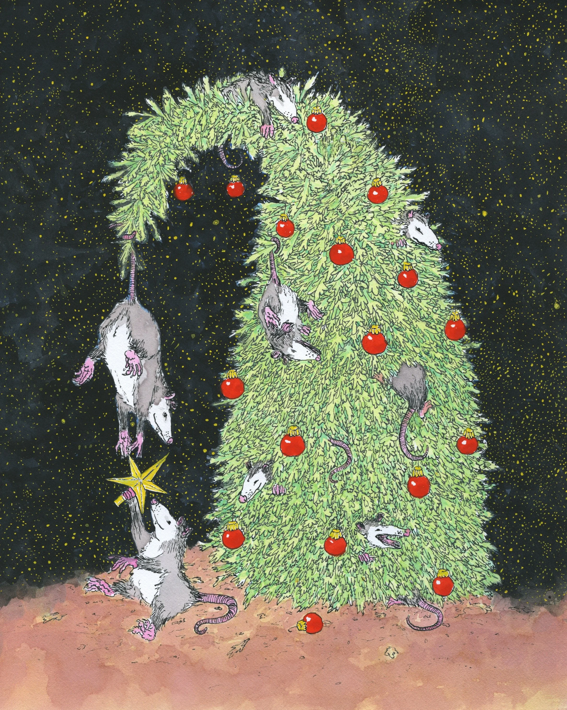 Trimming the Tree / 2022 / Sumi Ink & Watercolor on Paper / 10x8 Inches