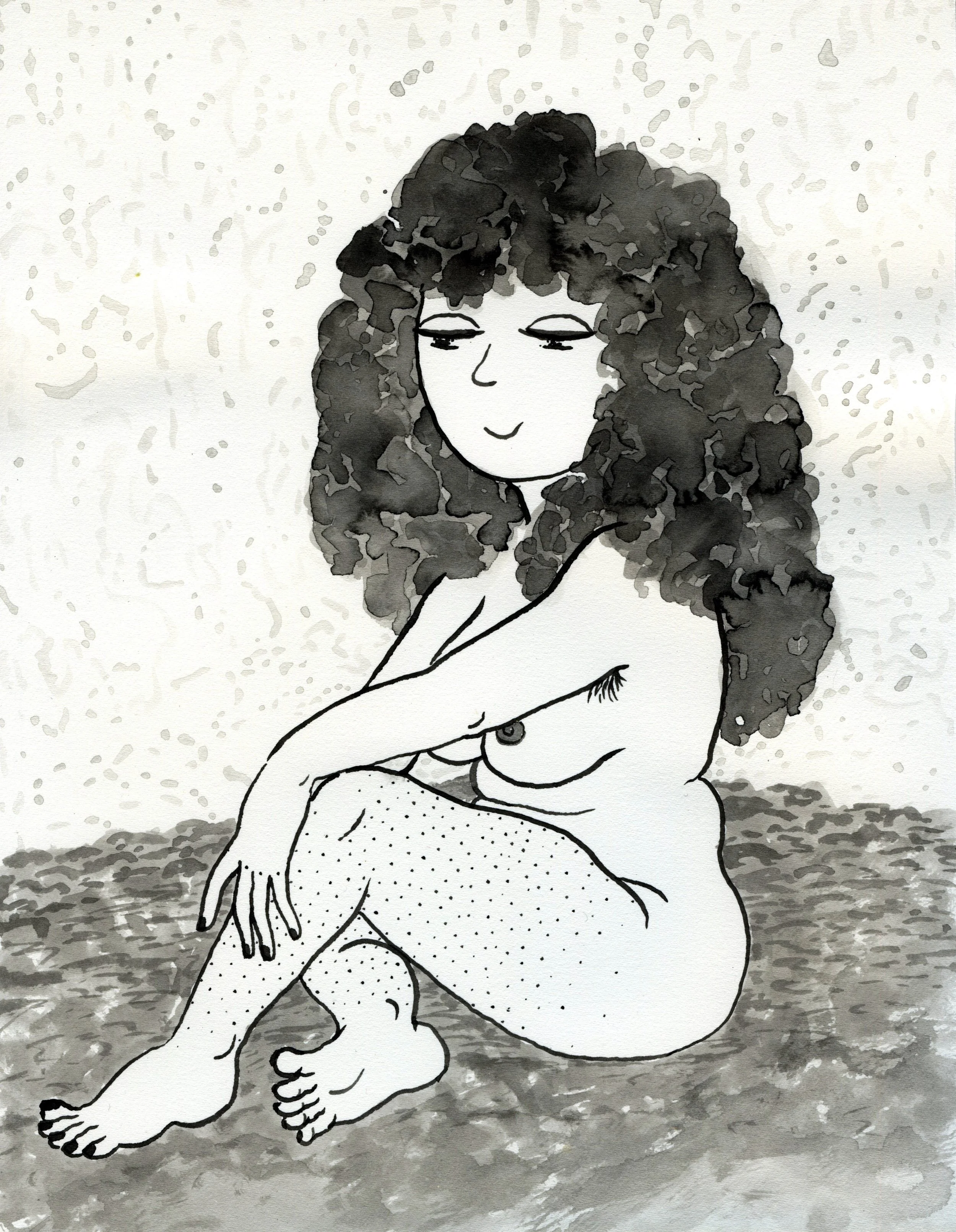 Contemplating Woman / 2021 / Sumi Ink on Paper / 11x8.5 Inches