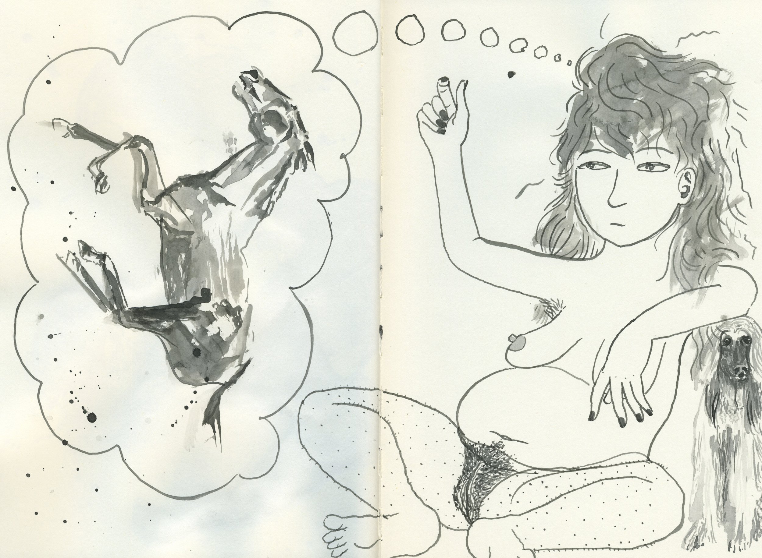 Woman Thinks About a Horse / 2020 / Sumi Ink on Paper / 9x12 Inches