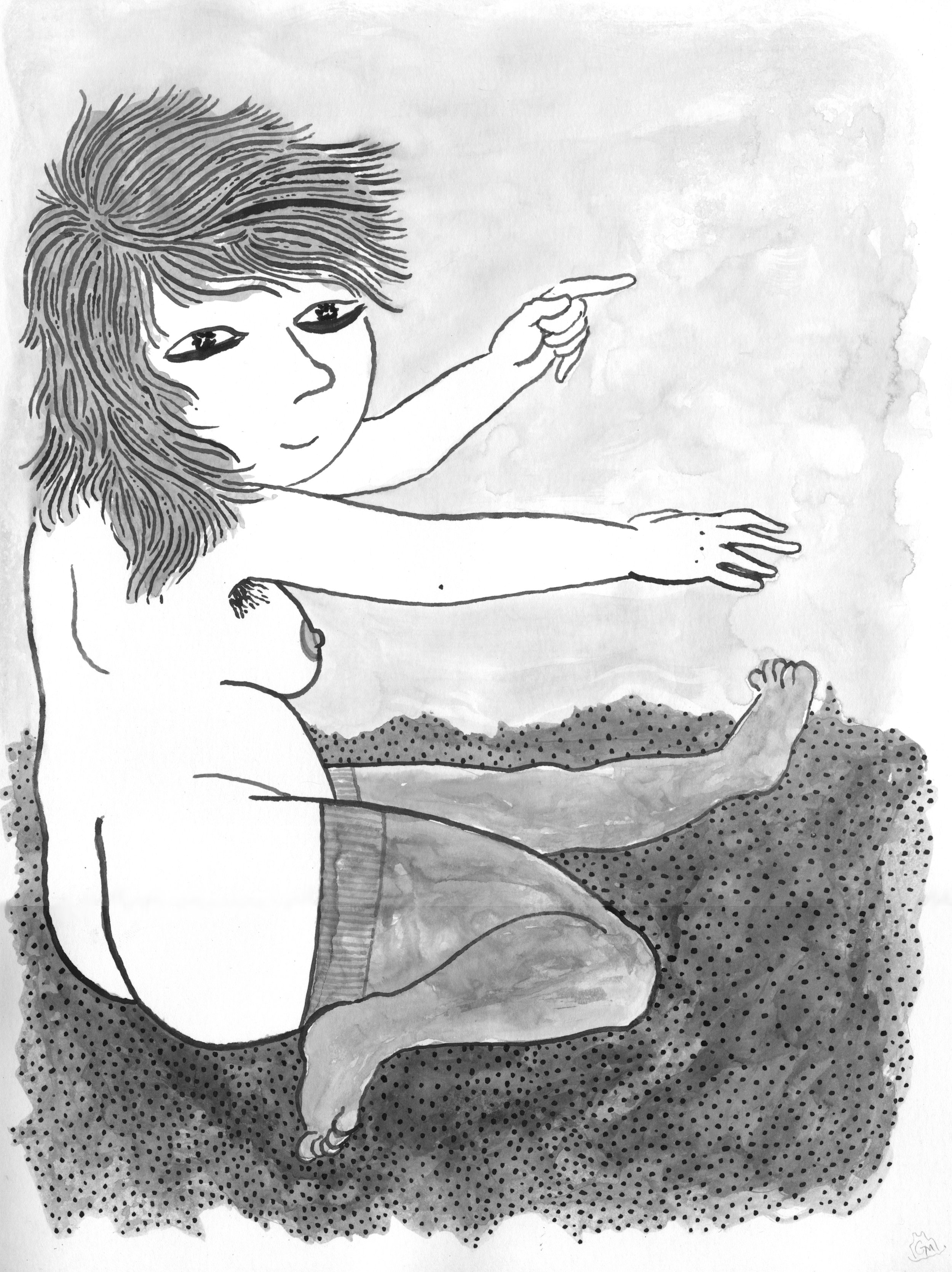 Woman in Sand / 2020 / Sumi Ink on Paper / 12x9 Inches