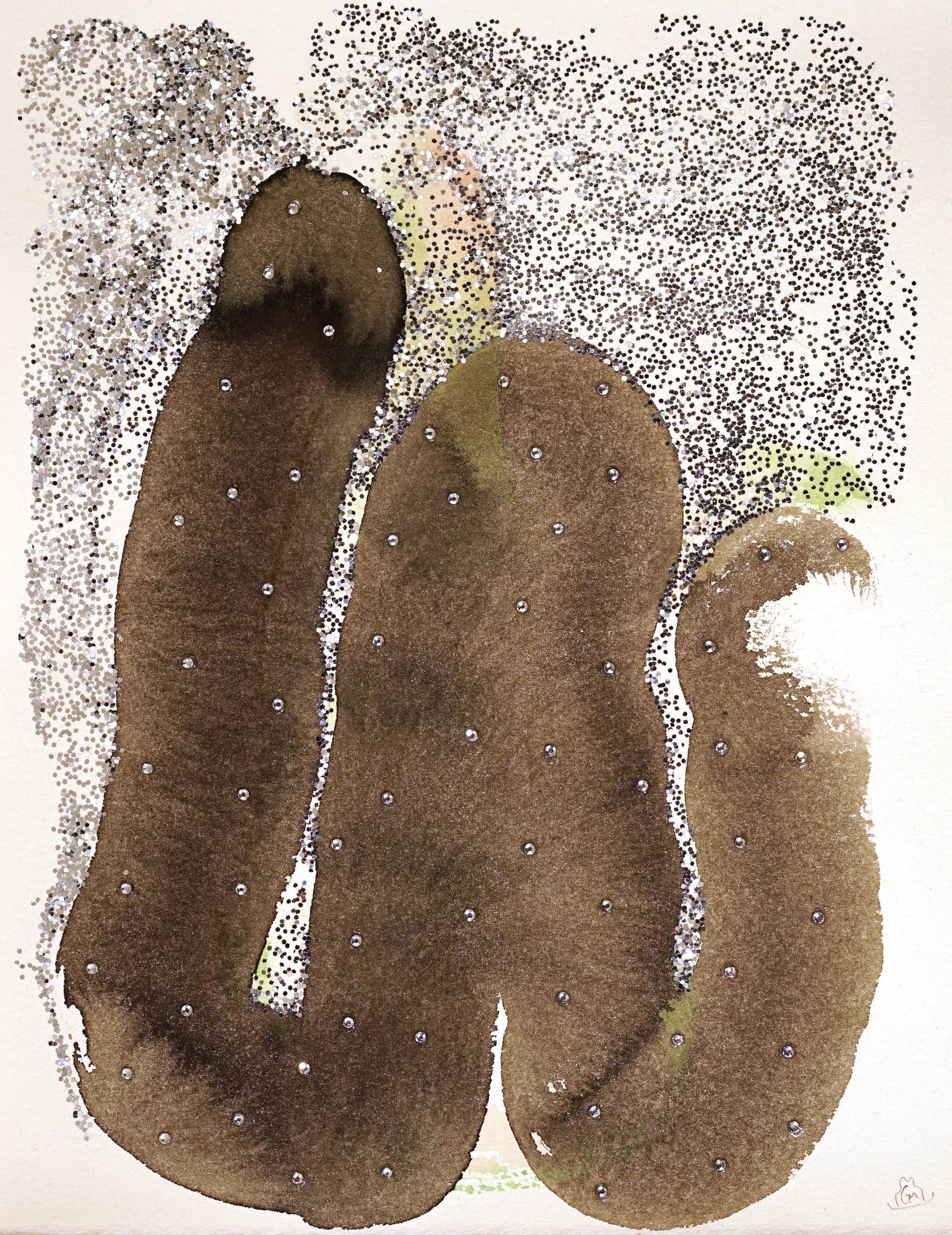 Smokeworm / 2020 / Watercolor, Rhinestones & Glitter on Paper / 11.25x8.75 Inches