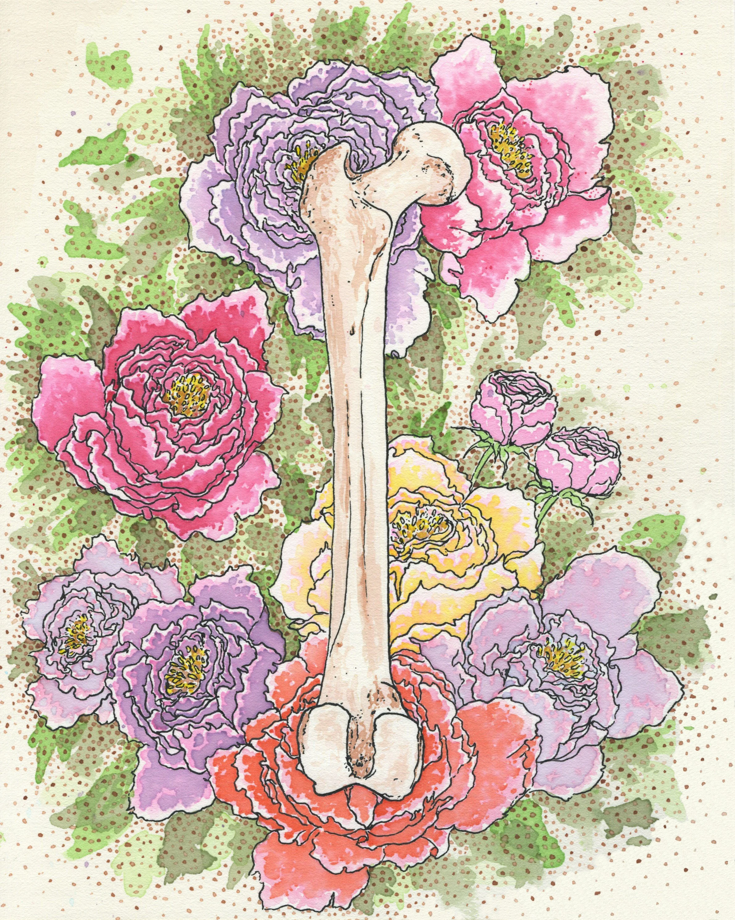 Talisman for Bones / 2021 / Sumi Ink & Watercolor on Paper / 10x8 Inches