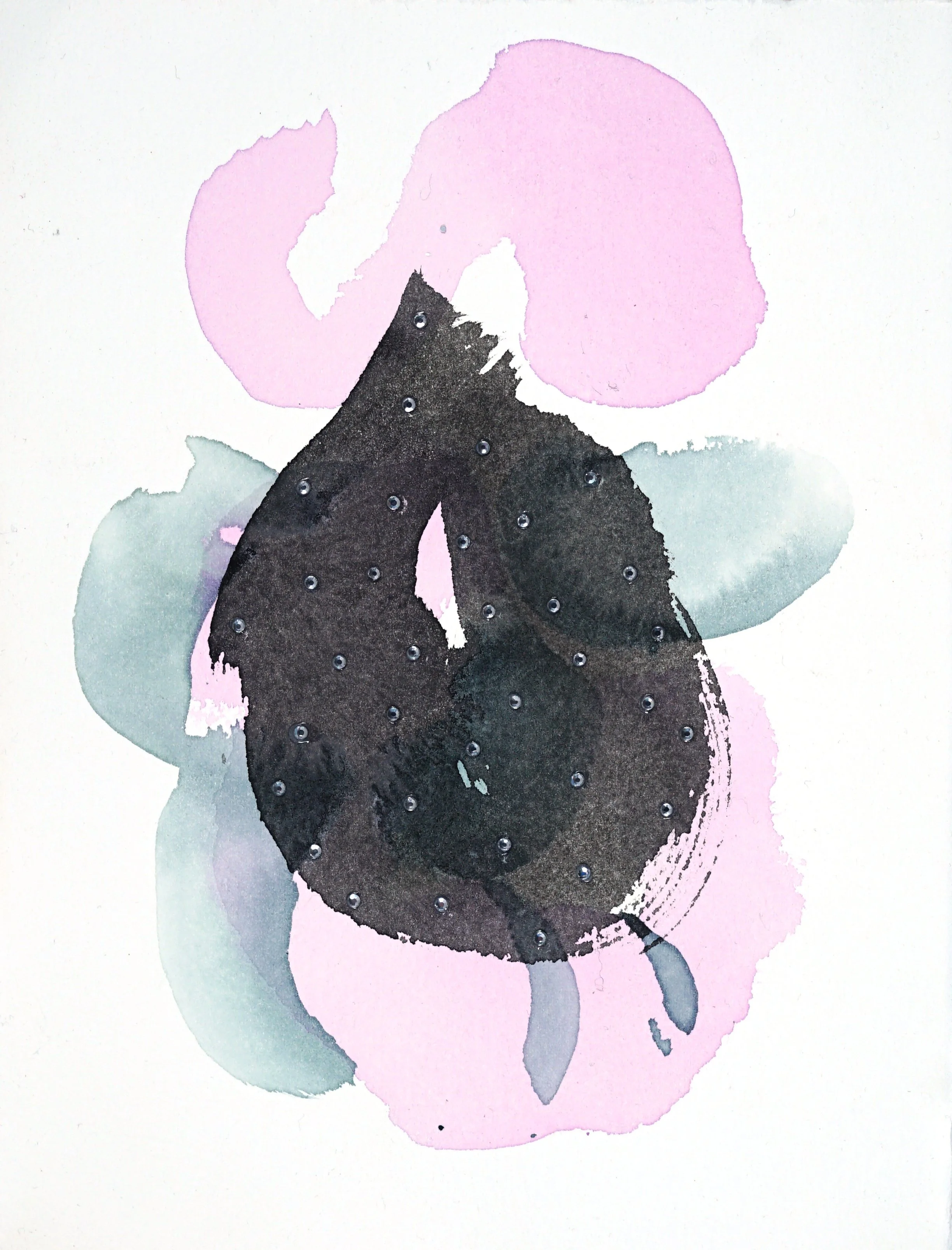 Neapolitan 2 / 2020 / Watercolor & Rhinestones on Paper / 10x7.5 Inches