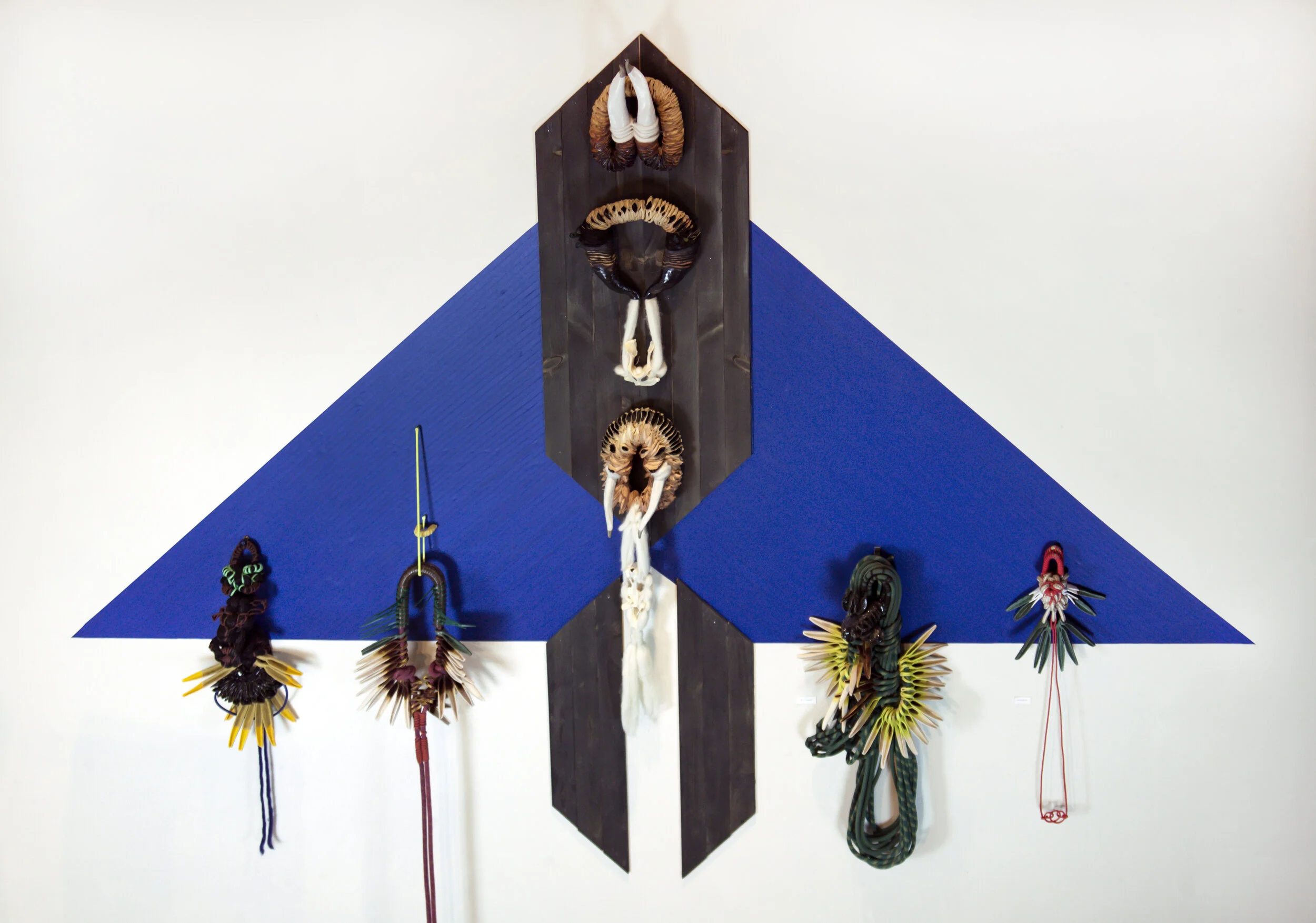 Birds of Paradise, 140x120x12, Ceramic, rope, flocking, bone, burnt out cosmetic pads