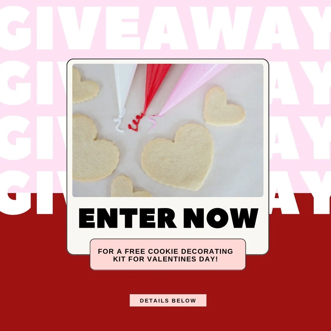 💝 Valentines Day Giveaway 💝

Valentines Day is all about love. To show our love to both our long time and new customers, we are hosting a giveaway! One winner will receive a FREE cookies decorating kit for the holidays. 

How to enter:

- Follow th