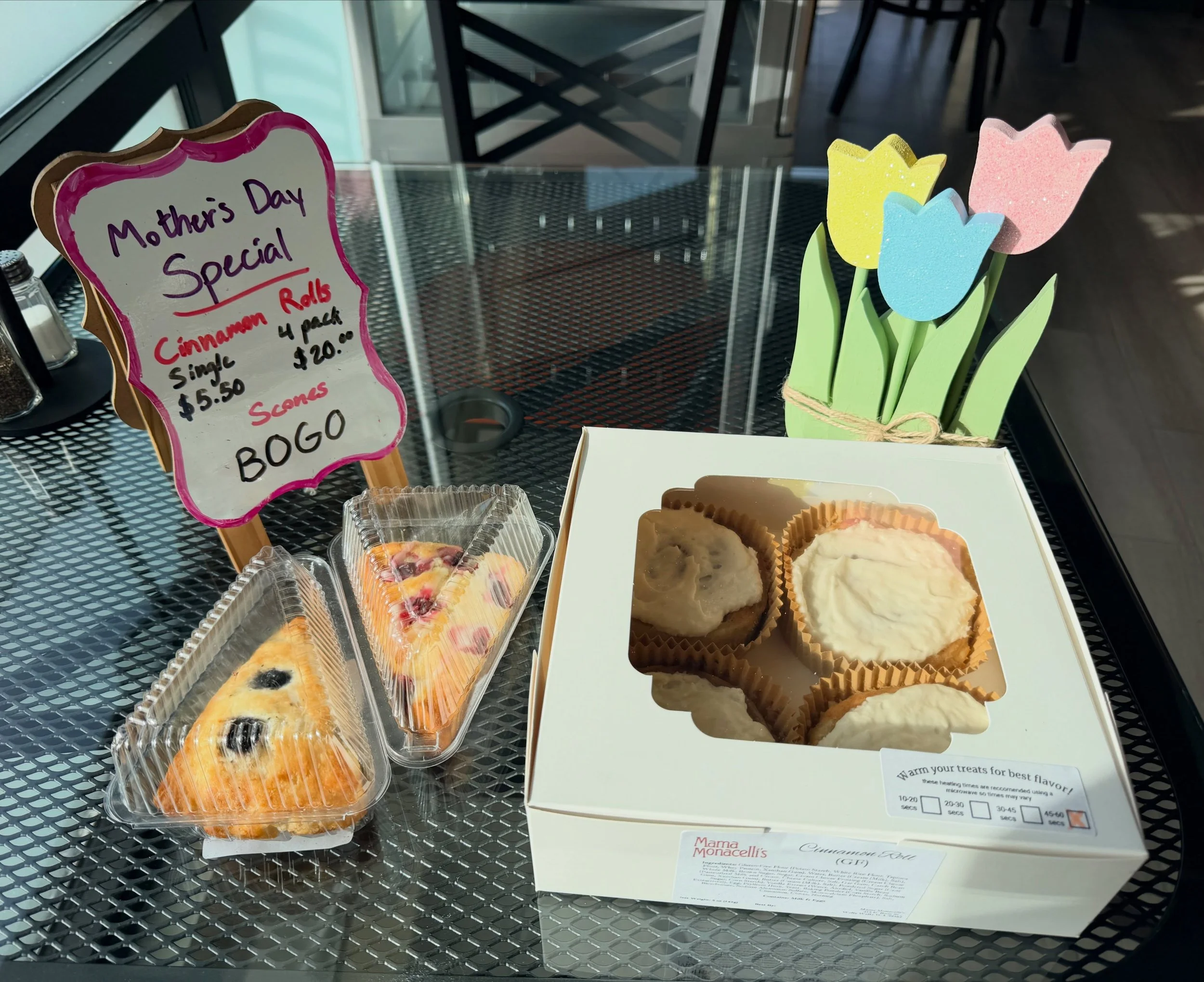 Mothers Day Special 💐
Cinnamon rolls are only $5.50 for a single or $20 for a 4 pack! Scones are also BOGO 🤩 this sale is in store only but we have some discounted goodies at the Spring Fling as well! Have a amazing Mother&rsquo;s Day to those who 