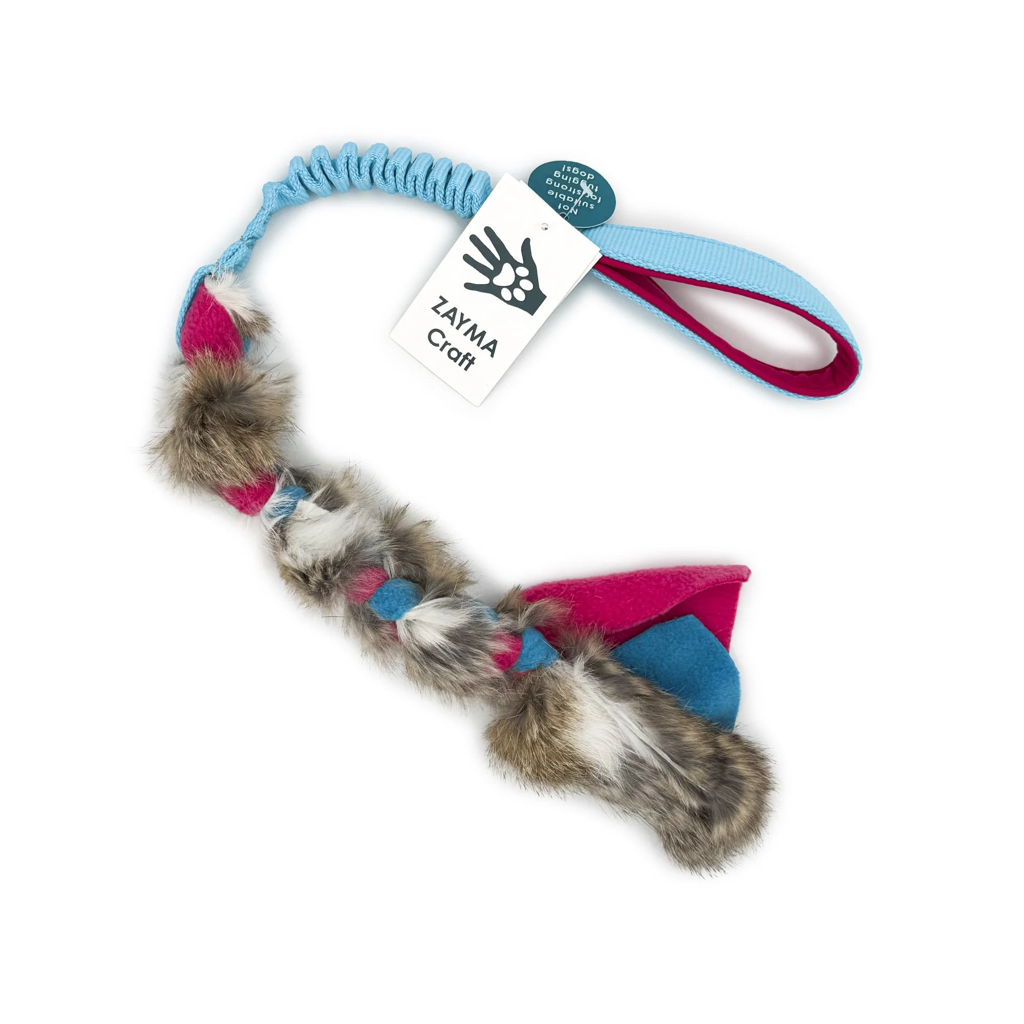 Zayma Craft flettet trækkelegetøj kanin og fleece - turkis/fuchsia