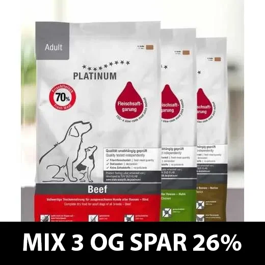 PLATINUM voksen hundefoder -  Mix 3x5 kg