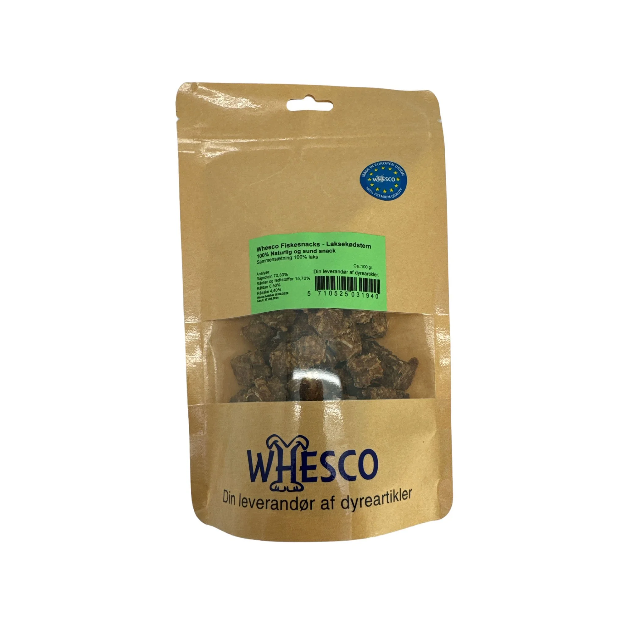 Whesco tørret laksekød i tern 100g