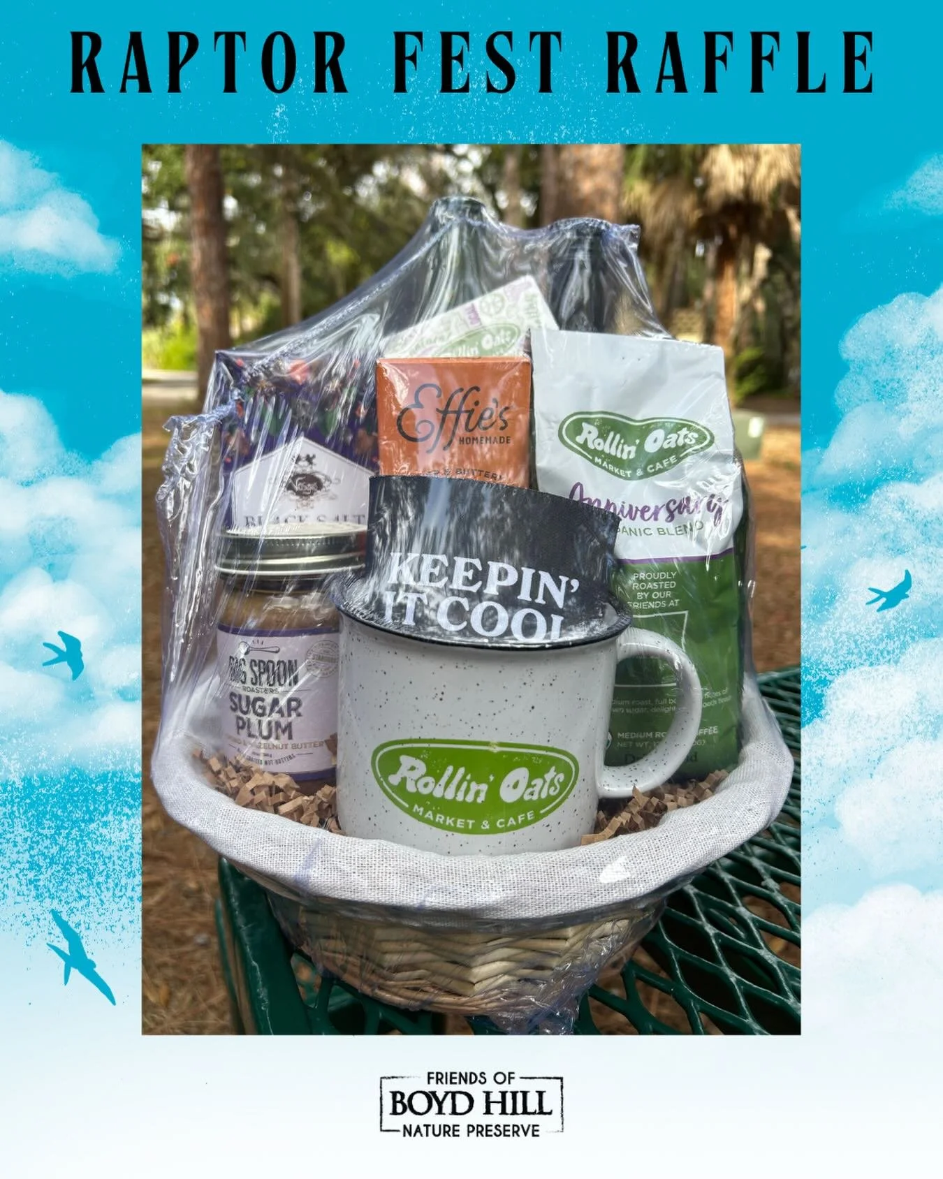 This basket includes assorted soup, rice and risotto packets, (1) jar Big Spoon Roasters Sugar Plum Almond Hazelnut Butter, (1) box Effie&rsquo;s Oatcake Biscuits, (1) 12oz. Rollin&rsquo; Oats Anniversary Organic Blend Medium Roast Coffee, (1) Medite