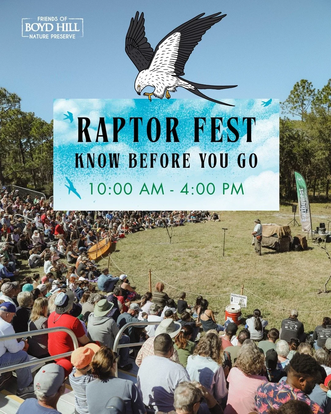 🦅 Raptor Fest is this Saturday, so here a few things to know before you go! The event is from 10:00 am to 4:00 pm, where you can learn from a variety of educational vendors, grab a bite to eat and drink, or enjoy activities for kids. Two birds walks