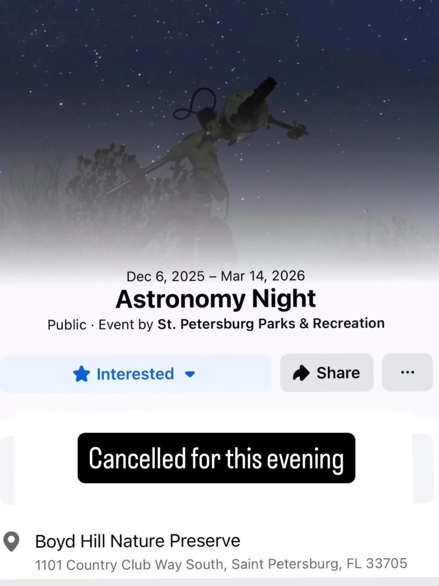 Astronomy night is called off tonight due to weather 😭