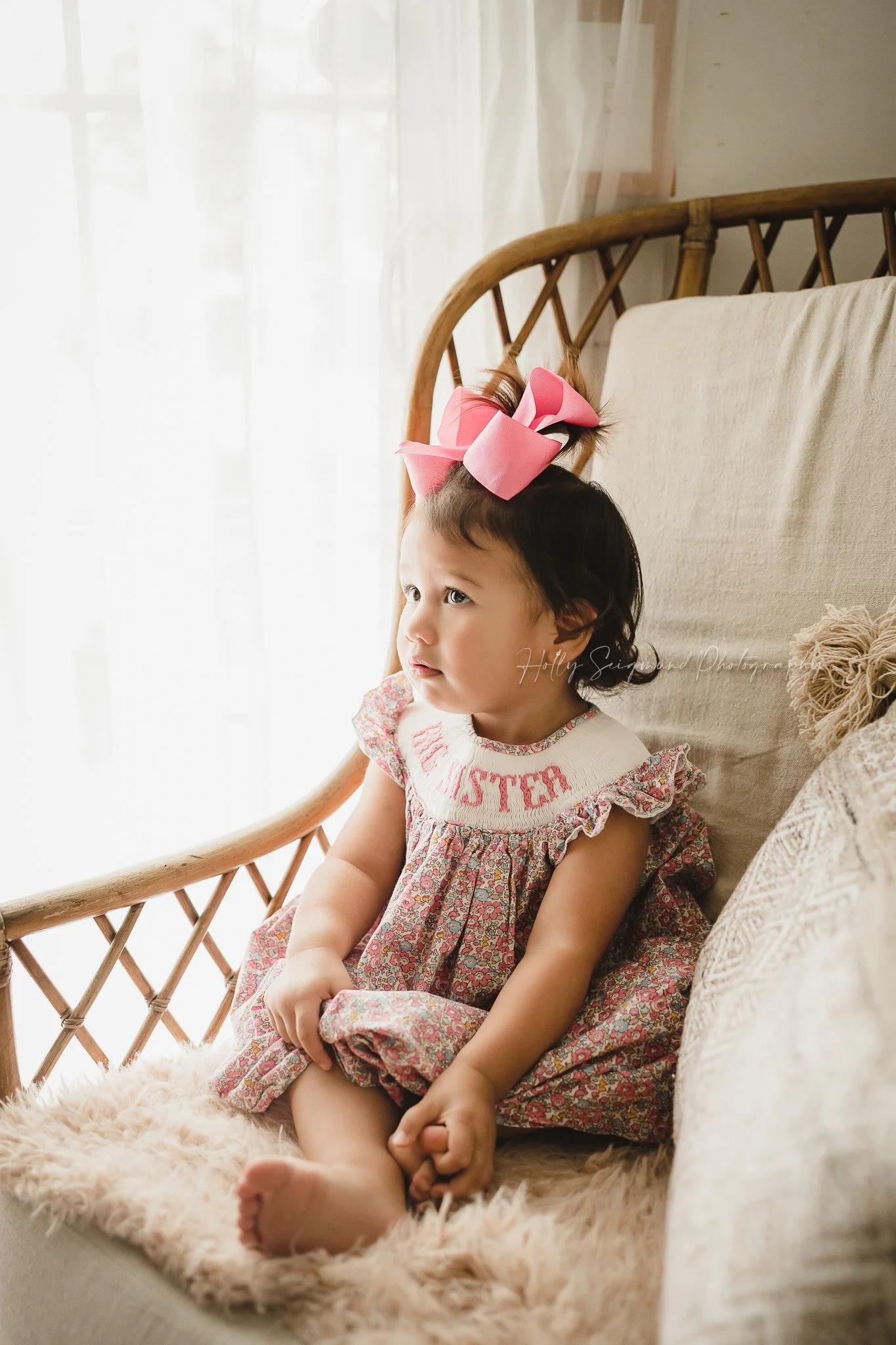 Simple boho style studio first birthday photos in Lexington, Texas