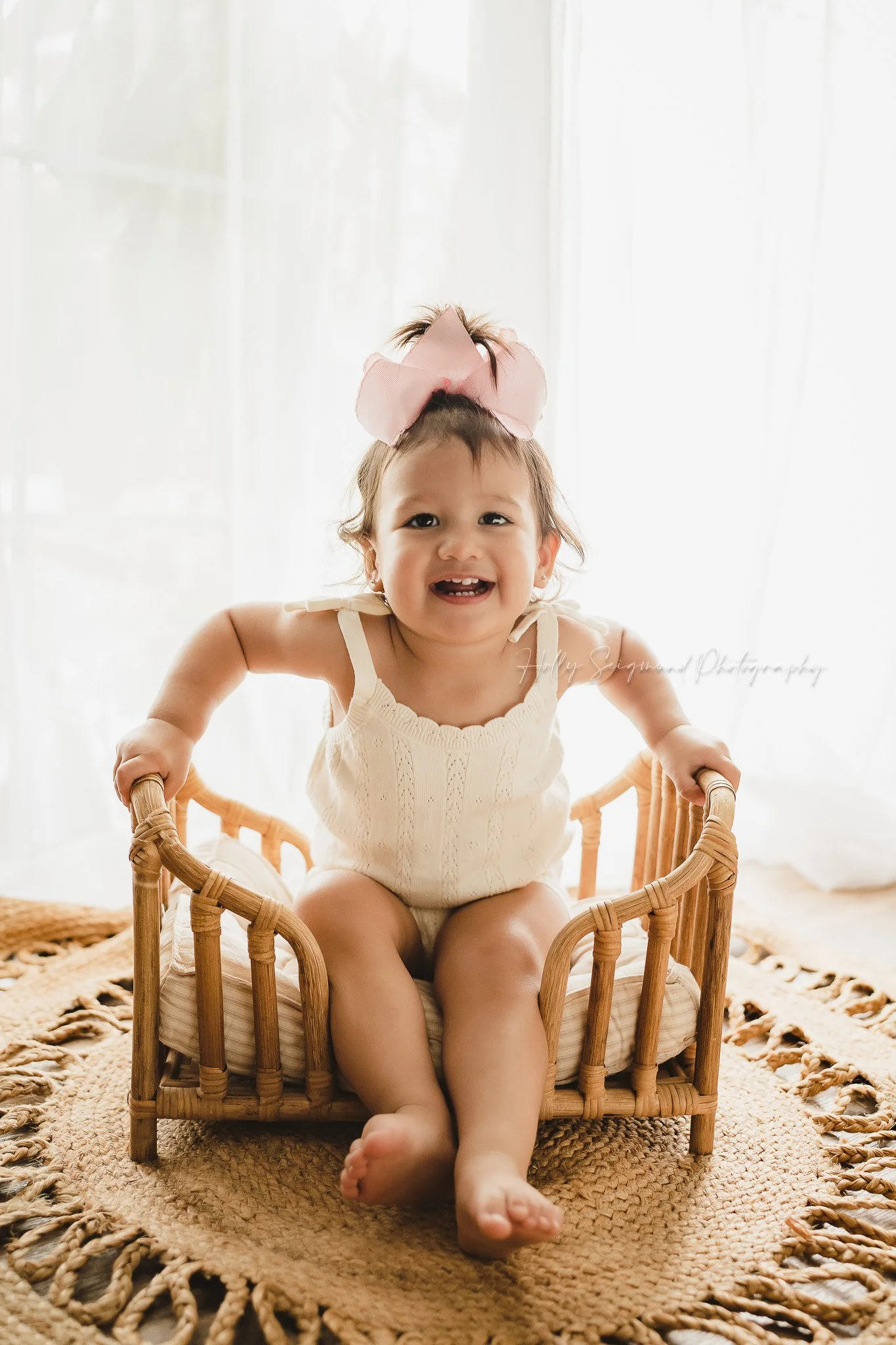 Simple boho style studio first birthday photos in Central Texas