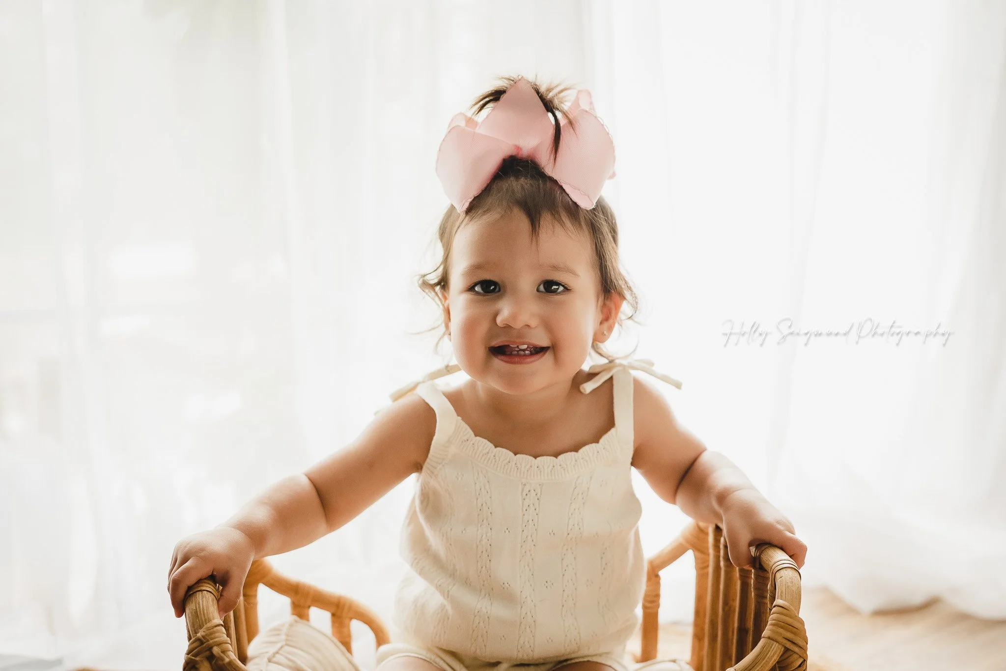 Girl Boho First Birthday session in a Natural light studio near Elgin, Texas