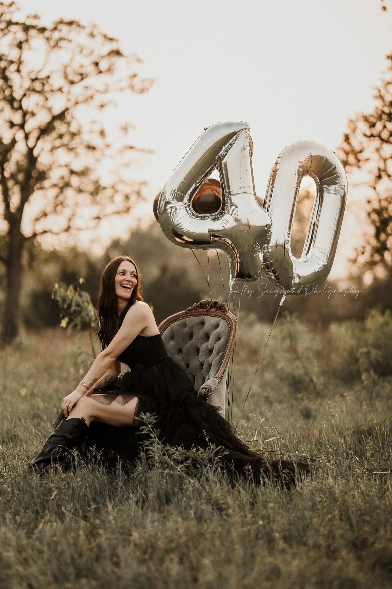 elegant 40th birthday photos of a woman posing in Austin Texas