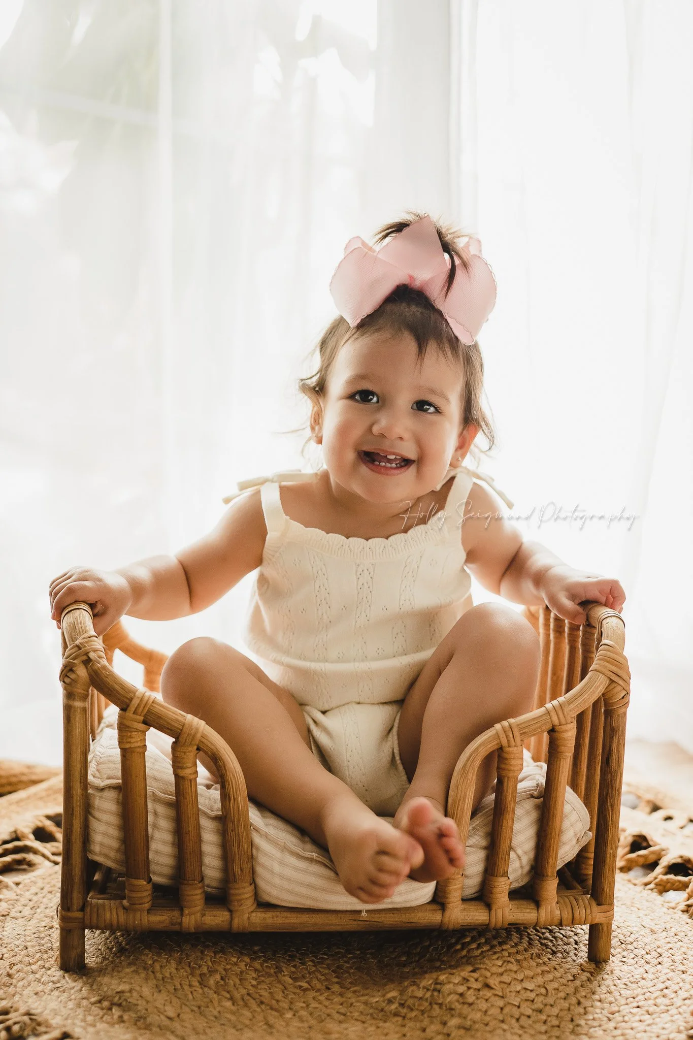 Simple boho style studio first birthday photos in Lee County Texas
