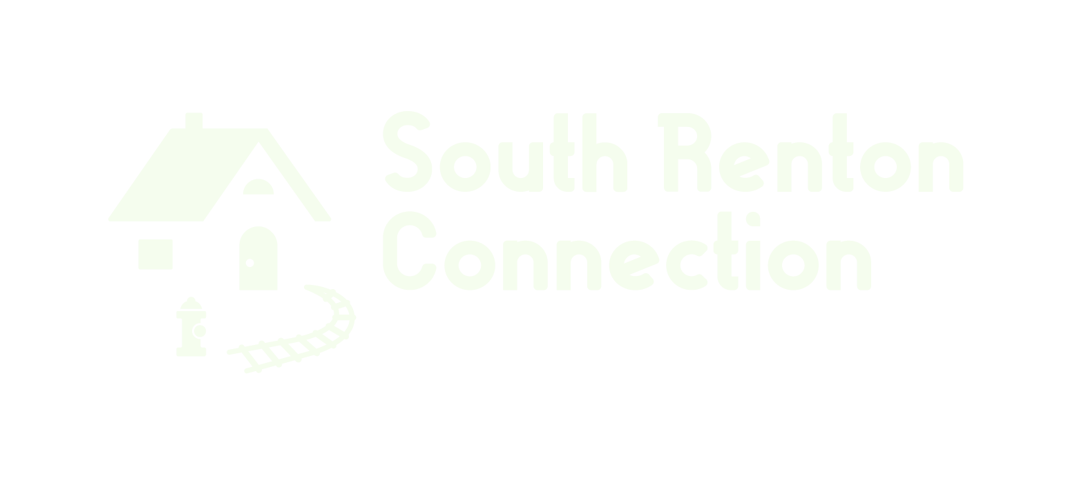 Logo for South Renton Connection with a house, a fire hydrant, and a curved train track.