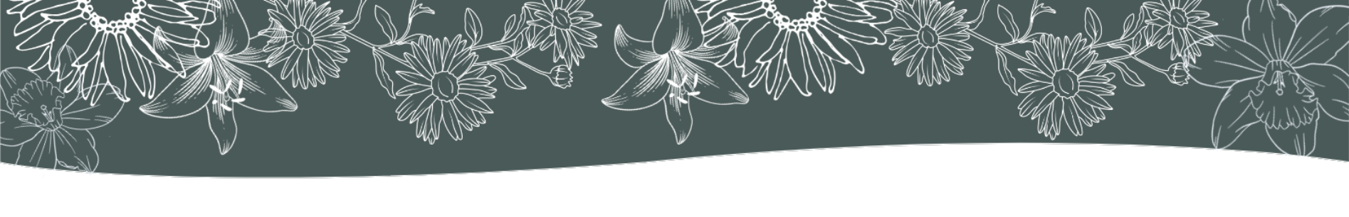 White floral line art pattern on a dark green background