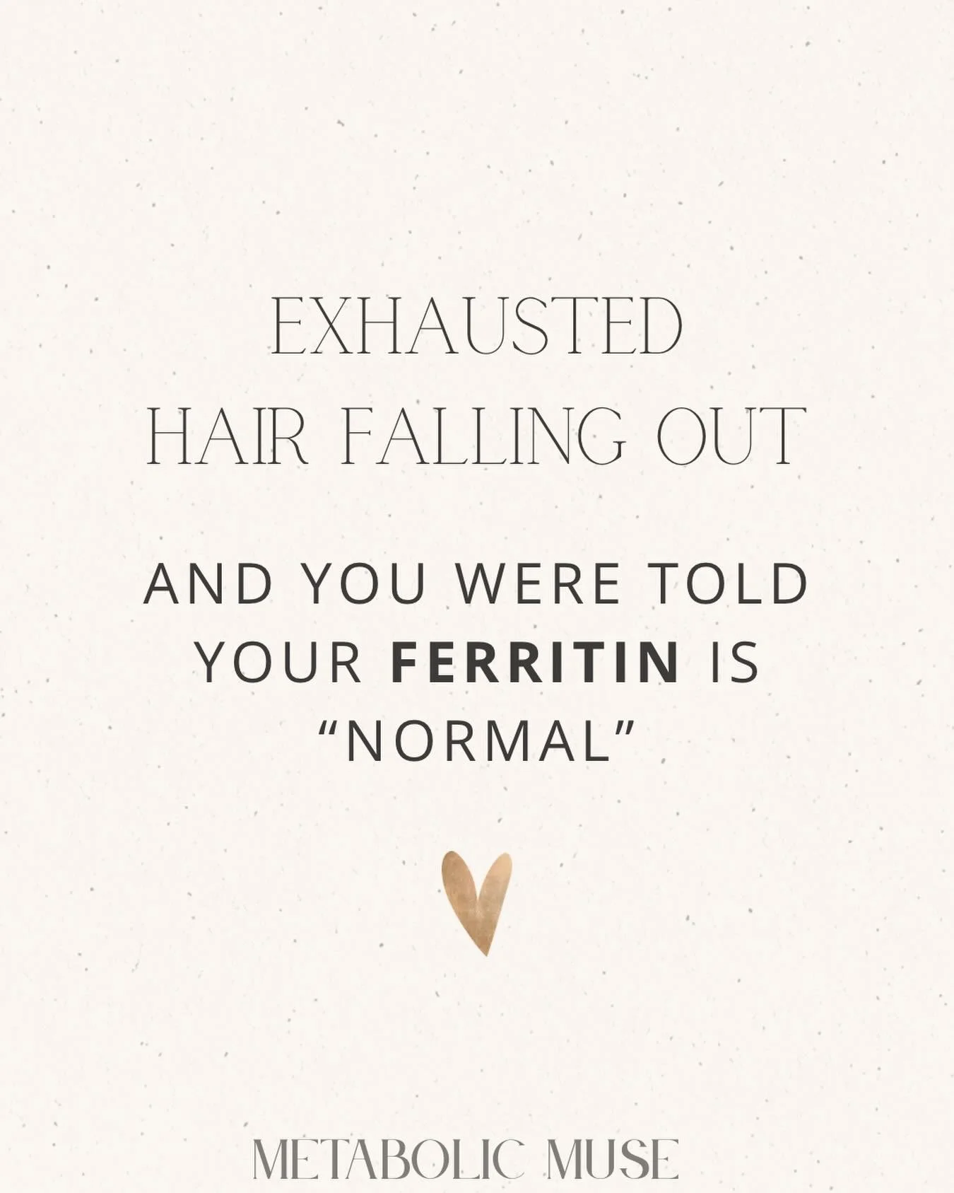 Exhausted.
Hair falling out.

And you were told your ferritin is &ldquo;normal.&rdquo;

&ldquo;Normal&rdquo; is not optimal.
If your ferritin is under 50, your body is telling us something.

I see this all the time.

Your labs come back within range 