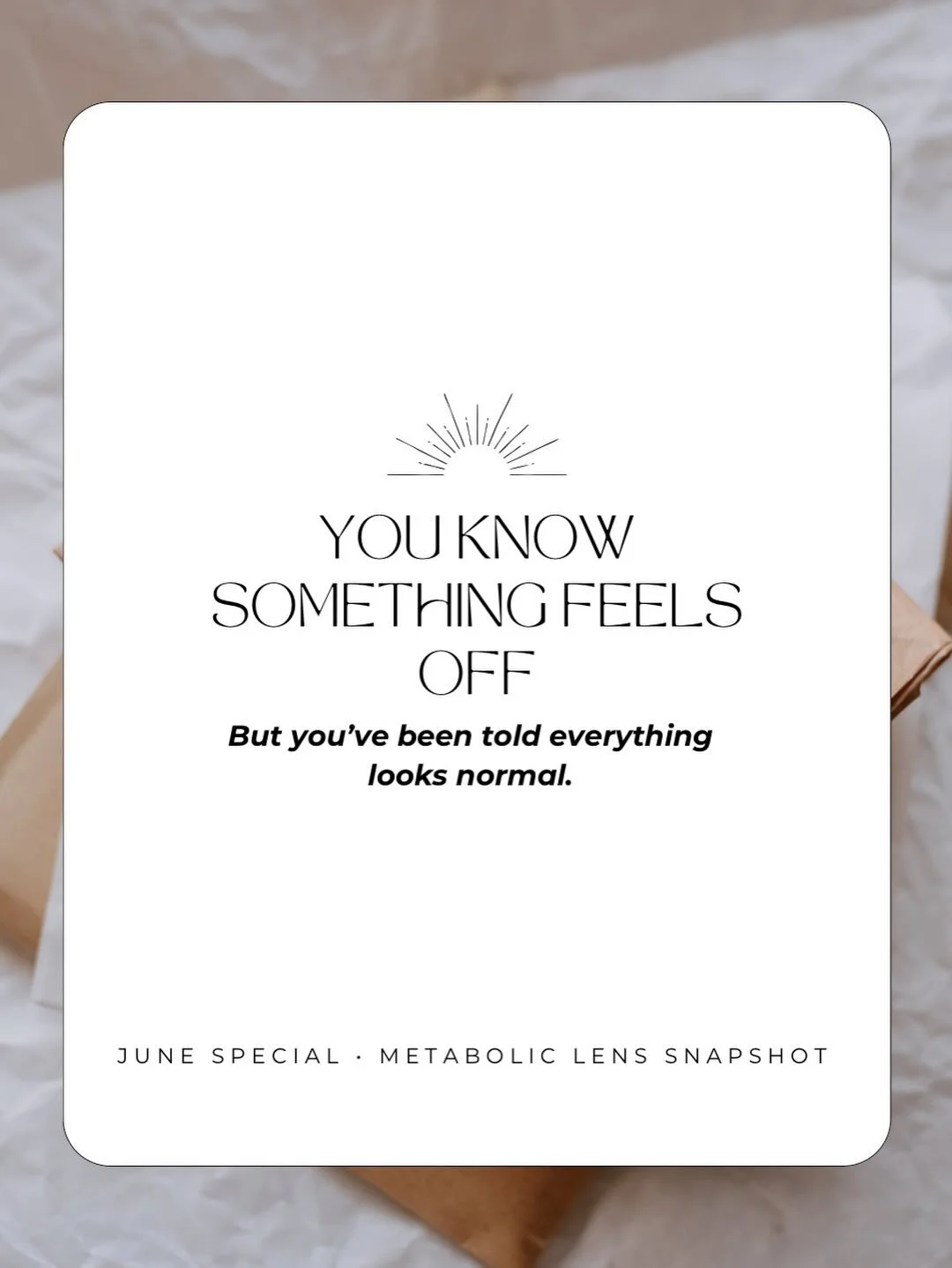 You know something is off.

But when your labs are reviewed one marker at a time, it&rsquo;s easy to leave with more questions than answers.

I created the Metabolic Lens Snapshot for women who want a thoughtful second look at the bigger picture.

Wh