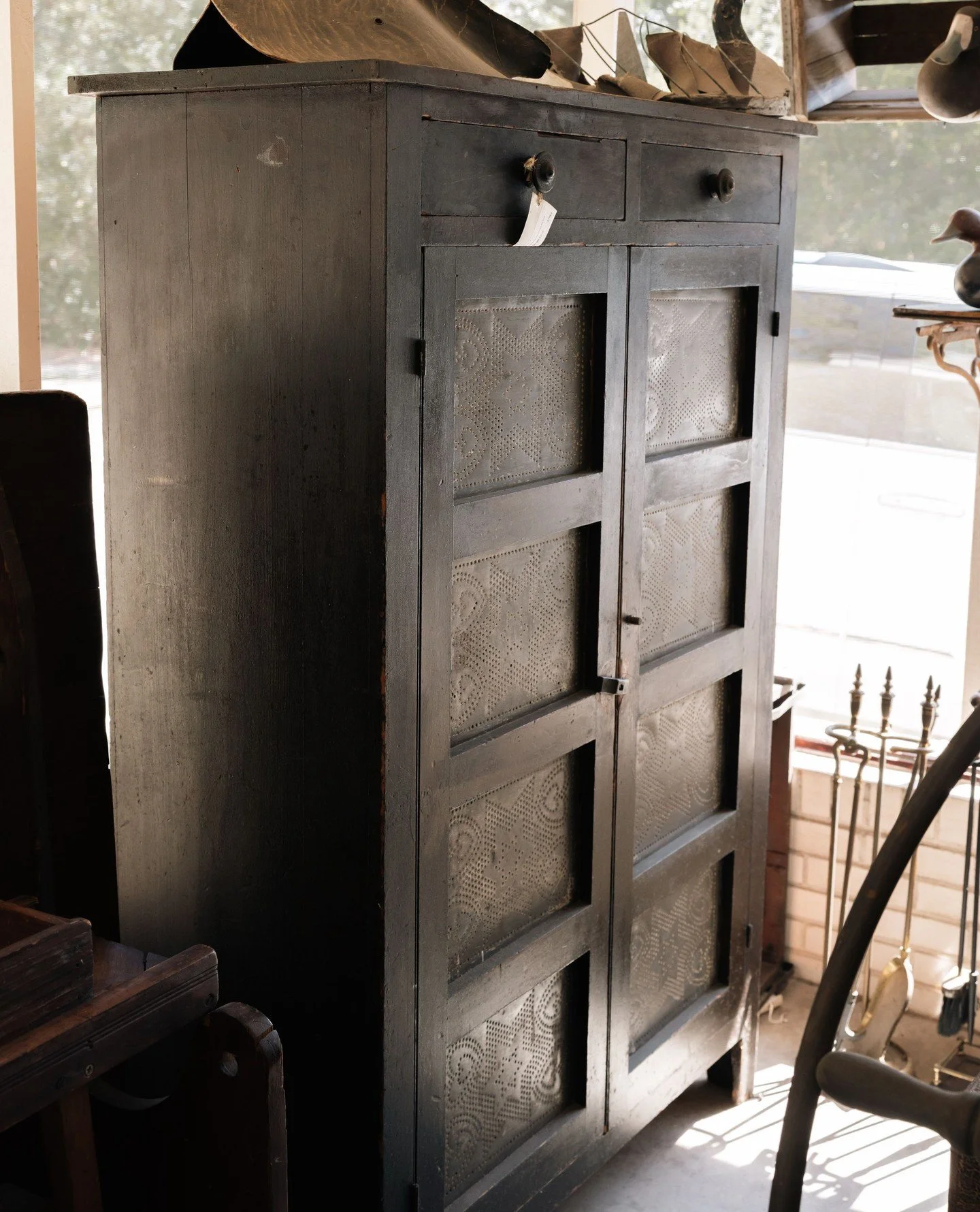 From the mid-1800s &mdash; a country store pie safe that once kept baked goods fresh and safe.⁠
⁠
Still sturdy, still stunning, with its original grate tin and timeworn beauty.⁠
⁠
$795