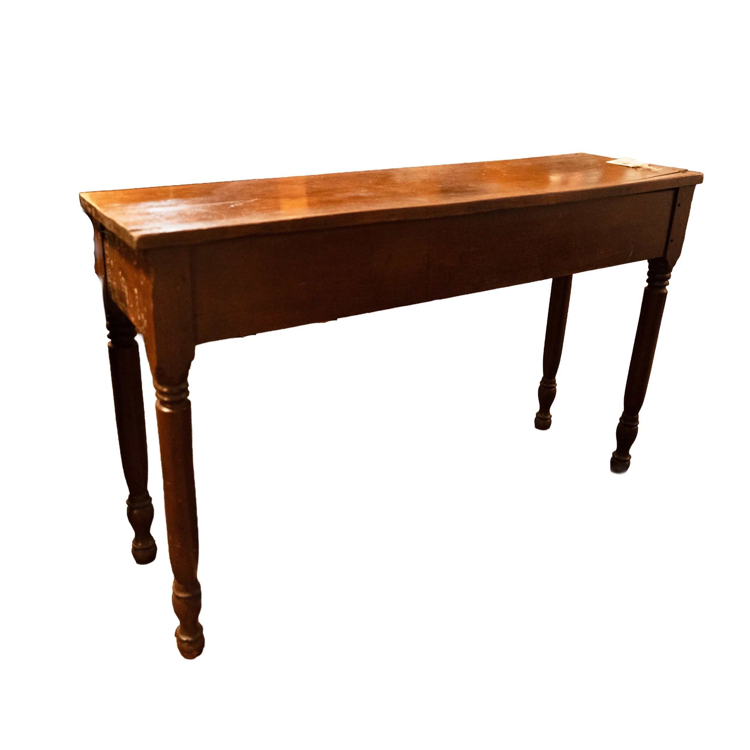 Antique American Sheraton Style Sofa Table / Harvest Table with Turned Legs – Circa 1850 Solid Wood Console