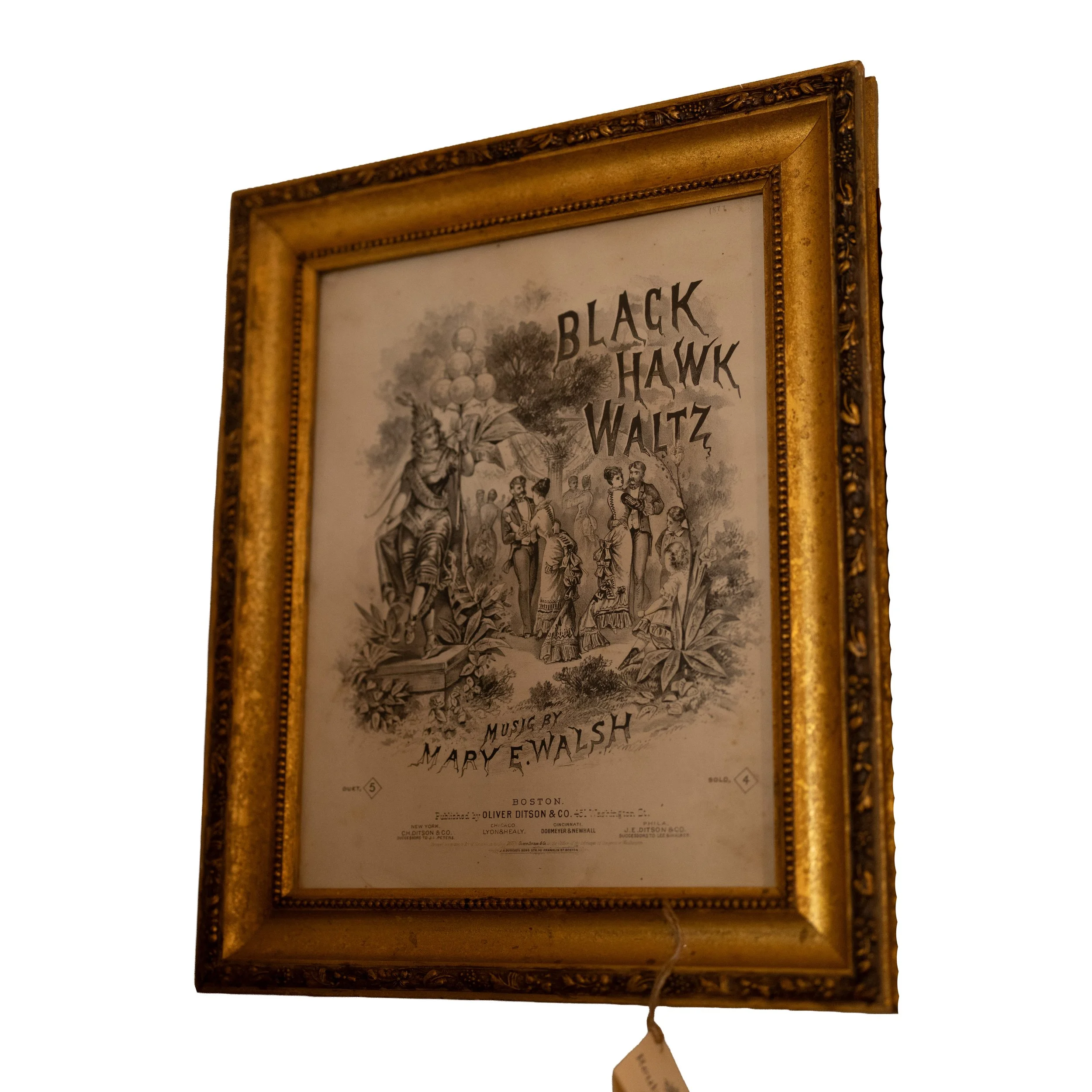 “Black Hawk Waltz” Sheet Music by Mary E. Walsh – 1877 Framed Original Cover