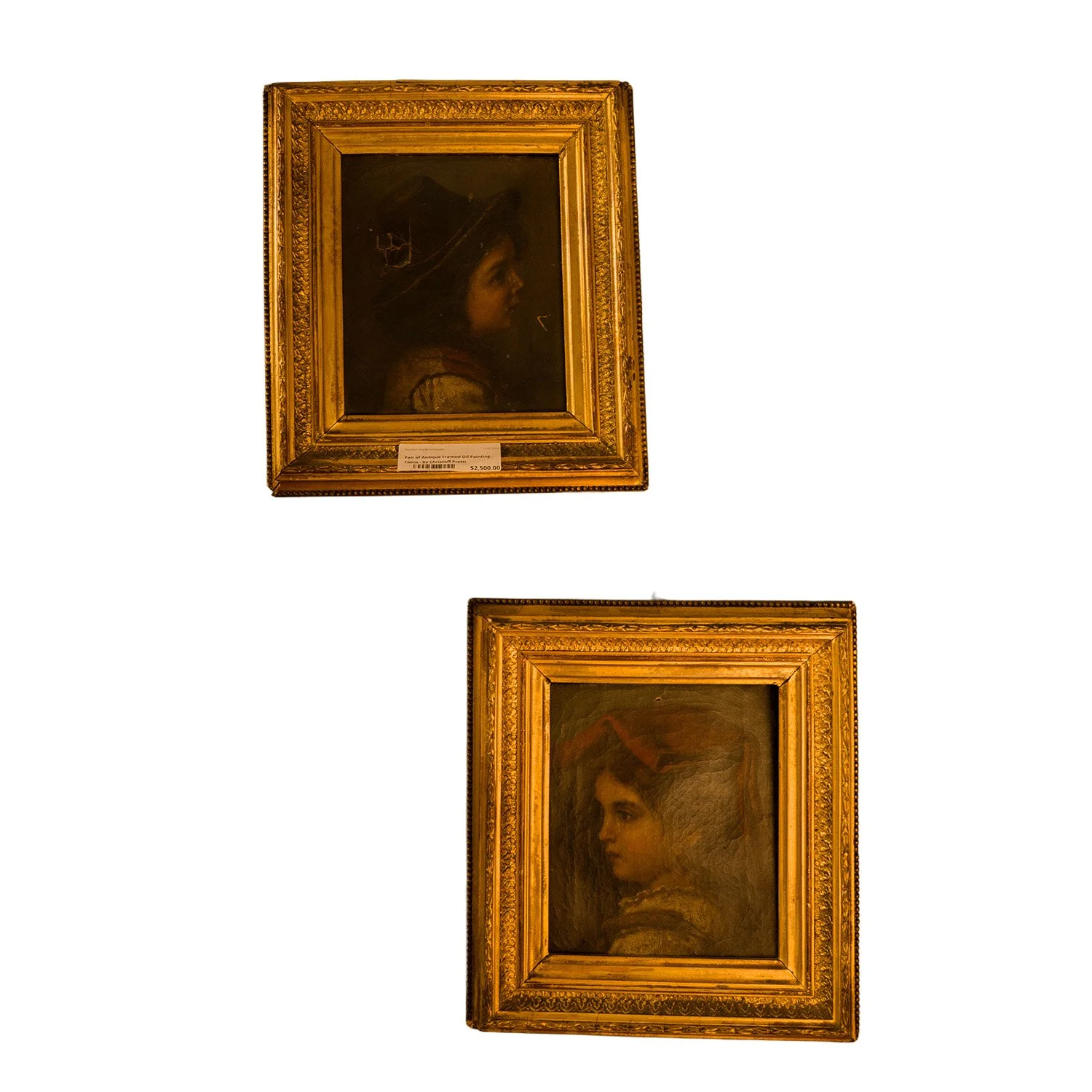 Pair of Antique Framed Oil Paintings – “Twins” by Christoff Pretti