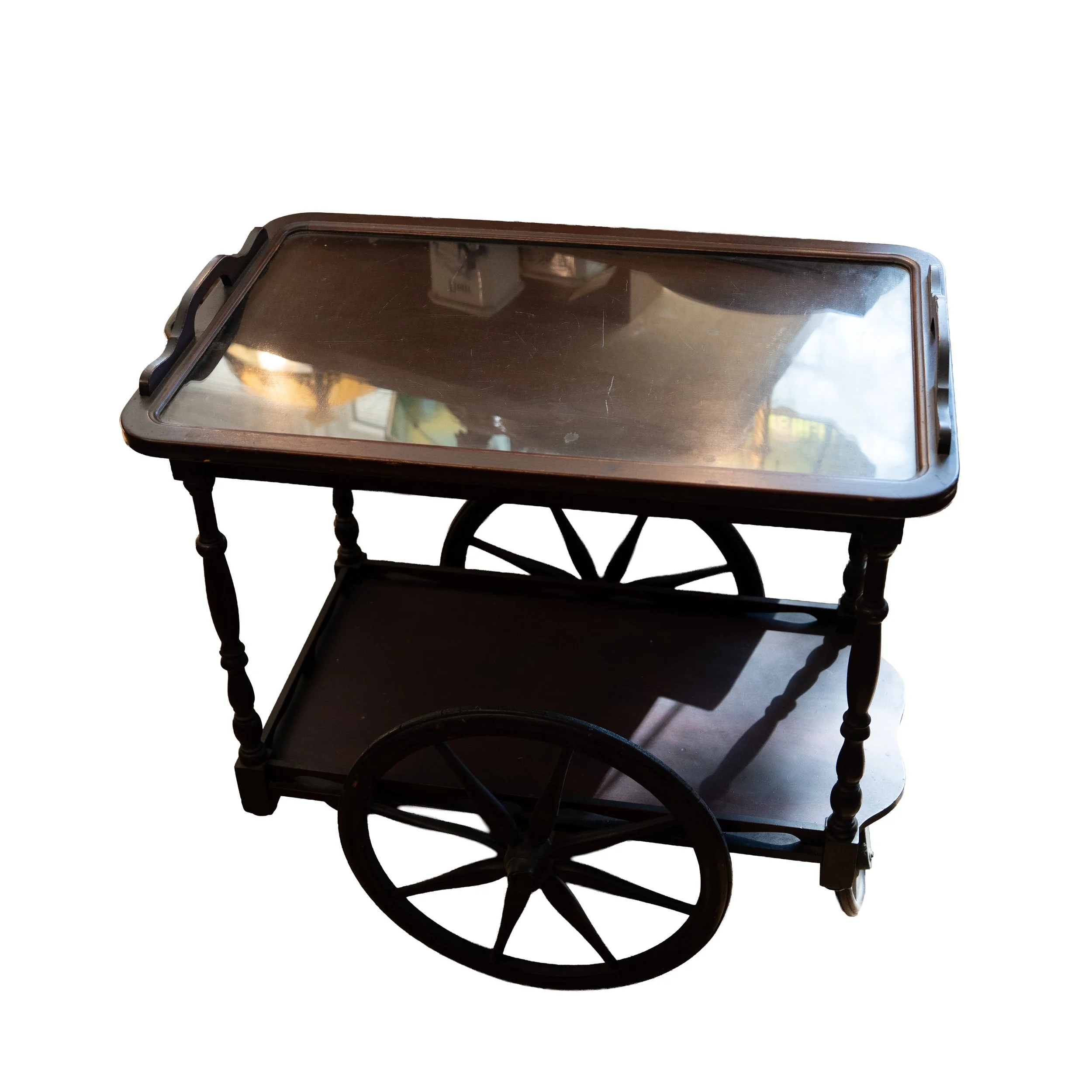 Antique Mahogany Tea Table with Removable Glass Service Tray