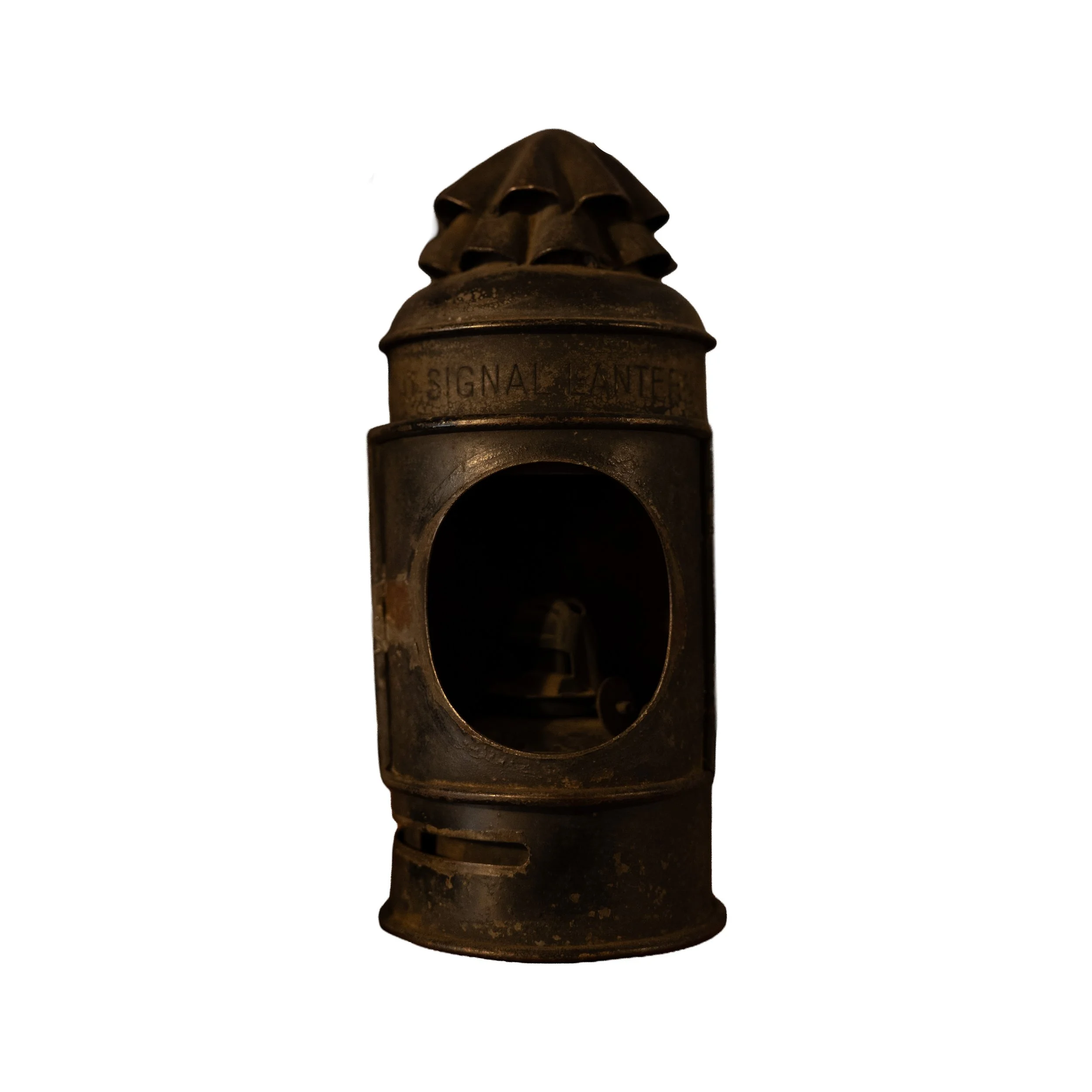 Antique Railroad Bullseye Lantern – Vintage Railway Signal Lantern with Colored Lens