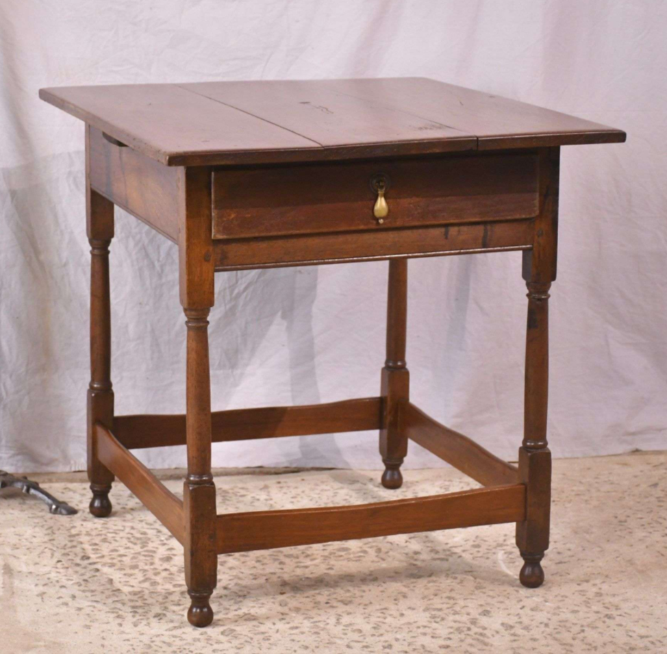 17th/18th Century Walnut Single Drawer Table with Stretcher Base