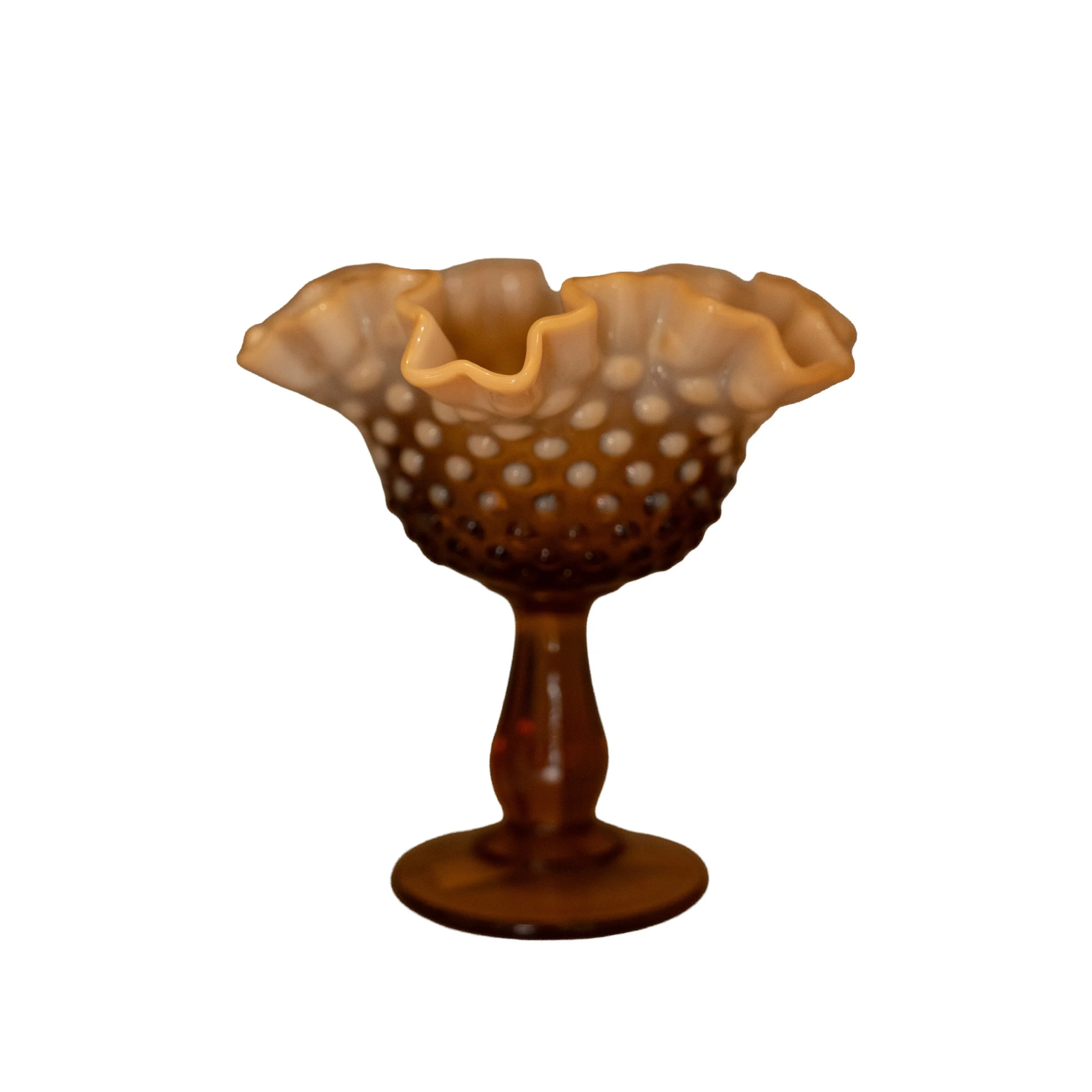 Fenton Art Glass Root Beer Opalescent Hobnail Ruffled Compote – Vintage Decorative Bowl