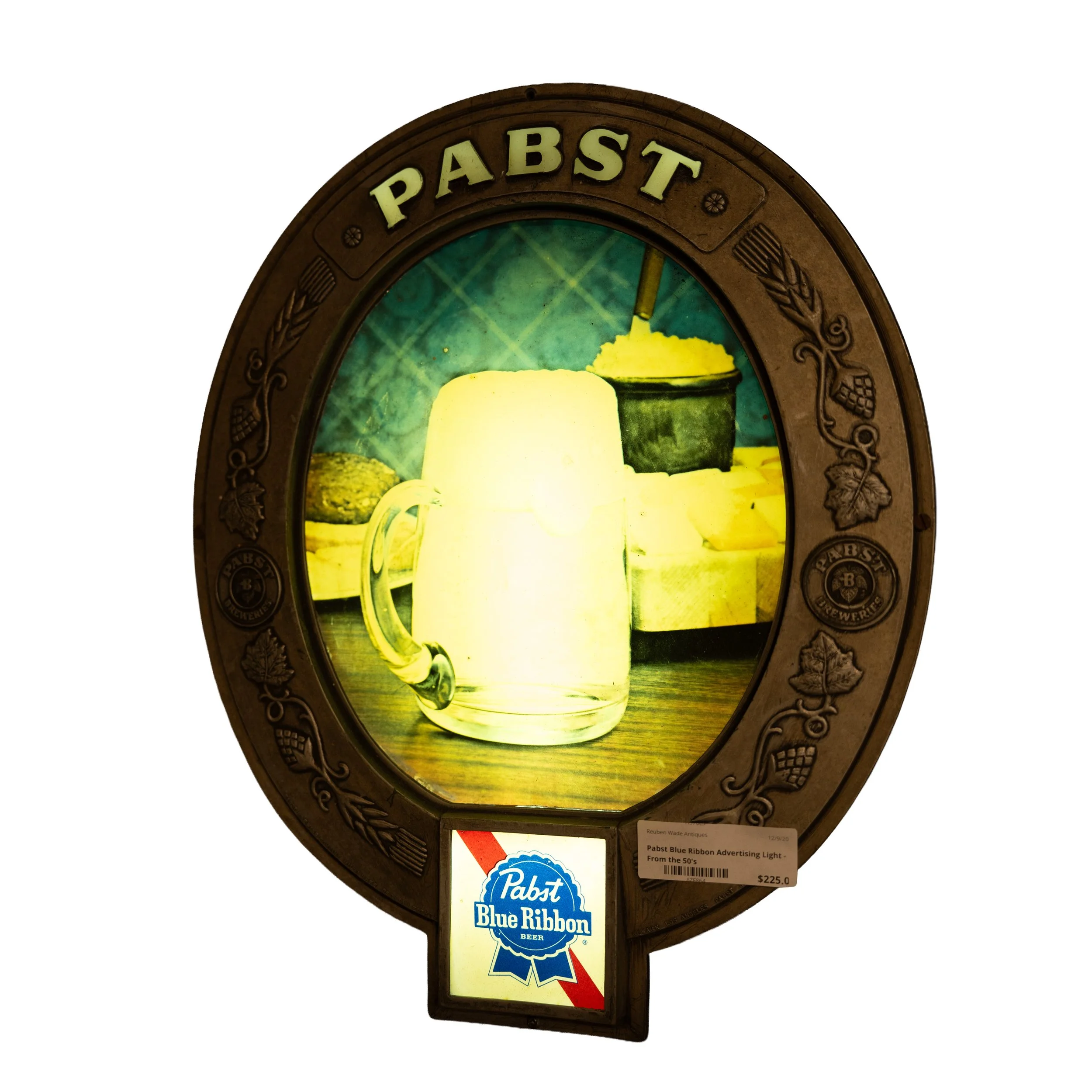 Vintage Pabst Blue Ribbon Advertising Light – 1950s Beer Bar Sign, Retro Brewery Display