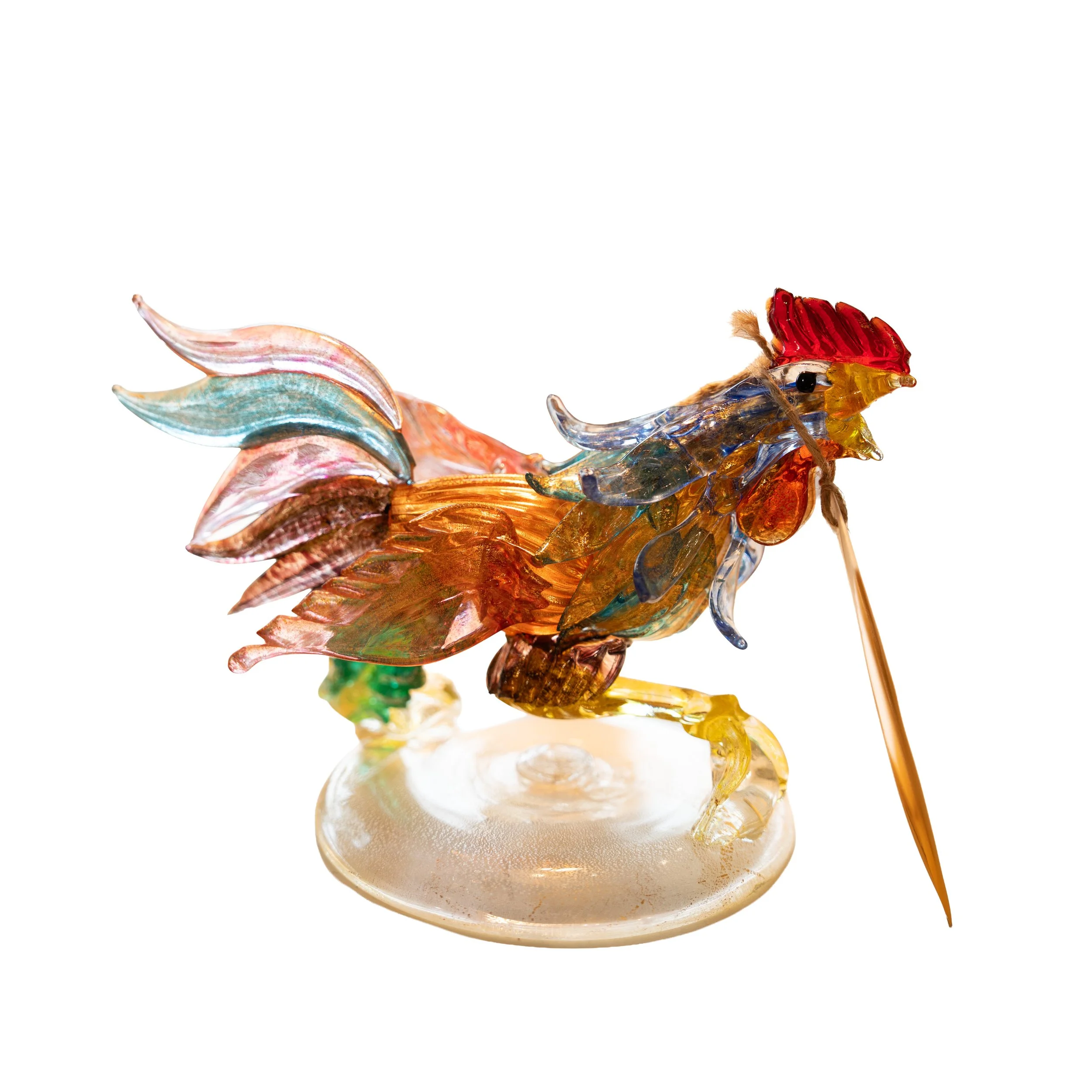 Colorful Hand-Blown Murano Glass Rooster Sculpture – Italian Art Glass Figurine