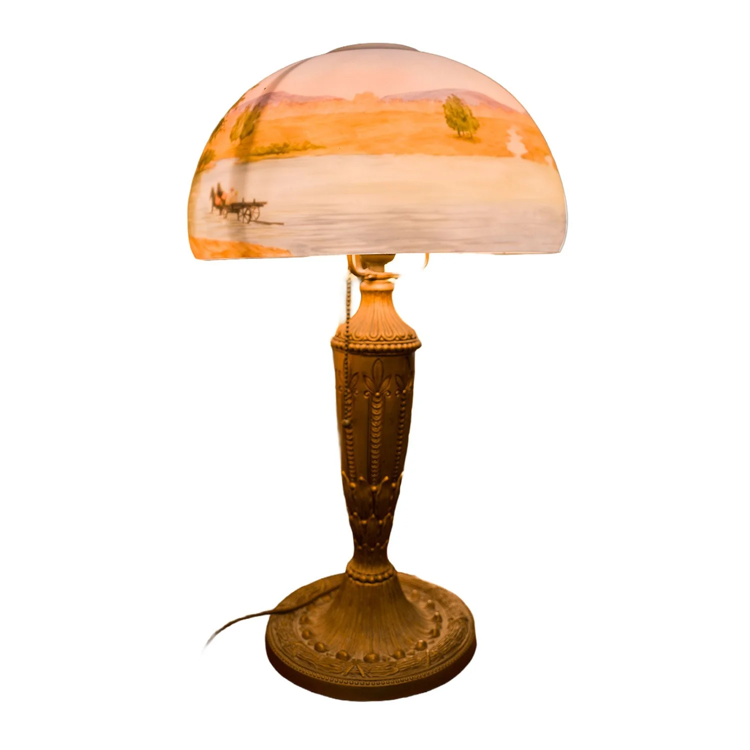 Antique Reverse Painted Arts & Crafts Lamp – Circa 1890–1905