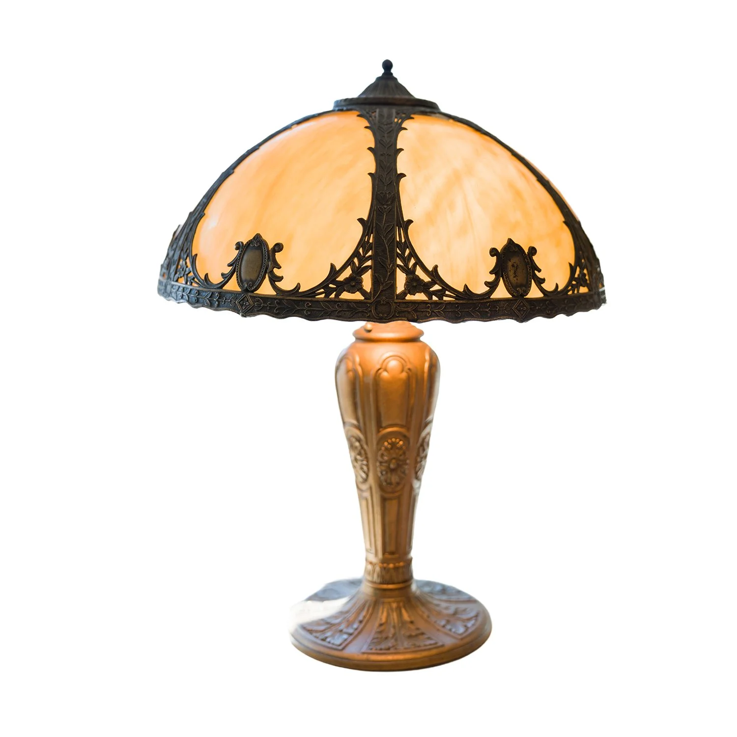 Antique Caramel Slag Glass Lamp Art Nouveau - Late 19th Century