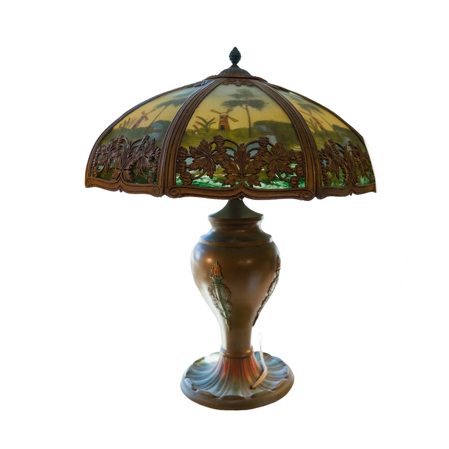 Antique Reverse Painted Glass Lamp – Late 19th Century Art Glass Lighting