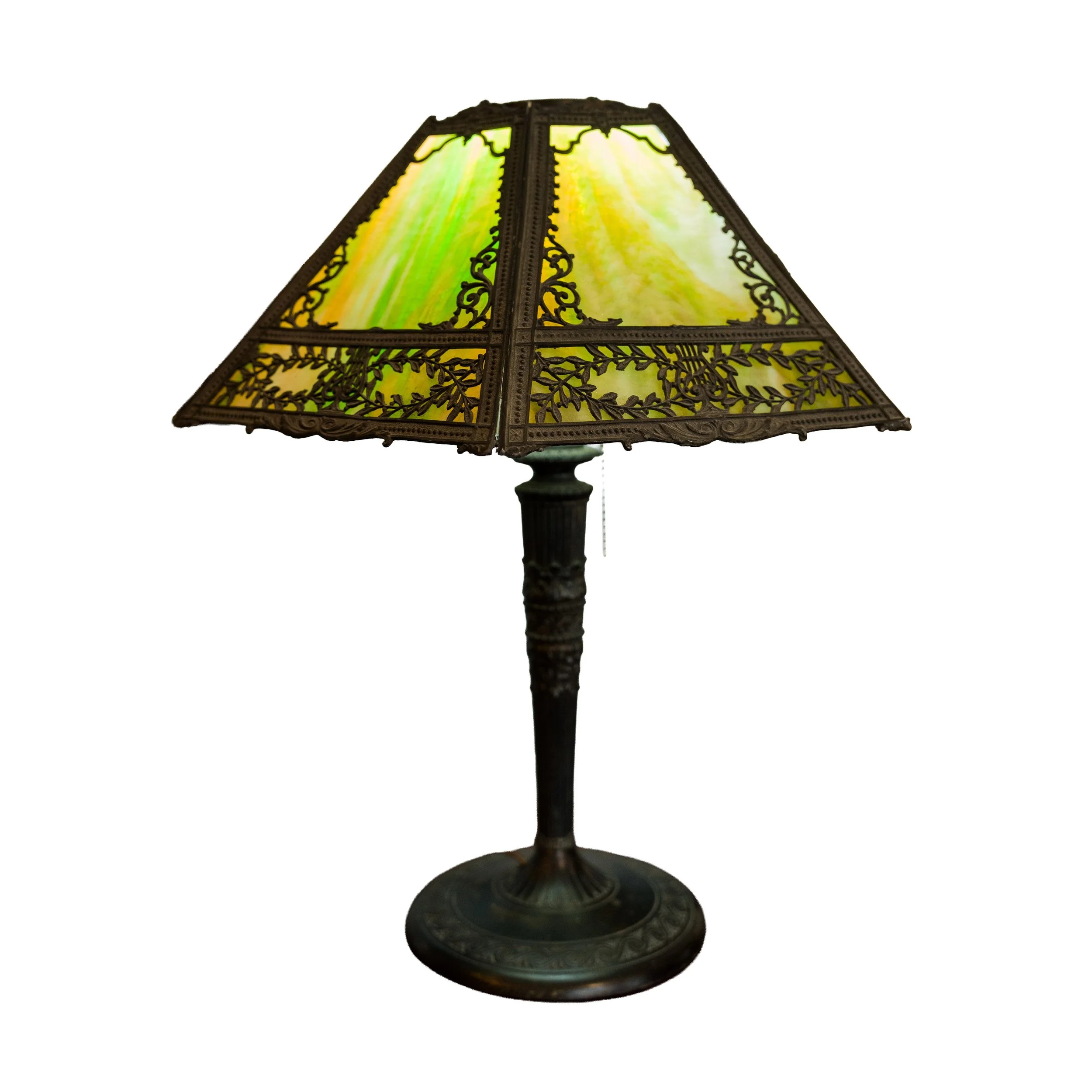 Blue and Green Slag Glass Table Lamp – Antique Art Glass Lighting